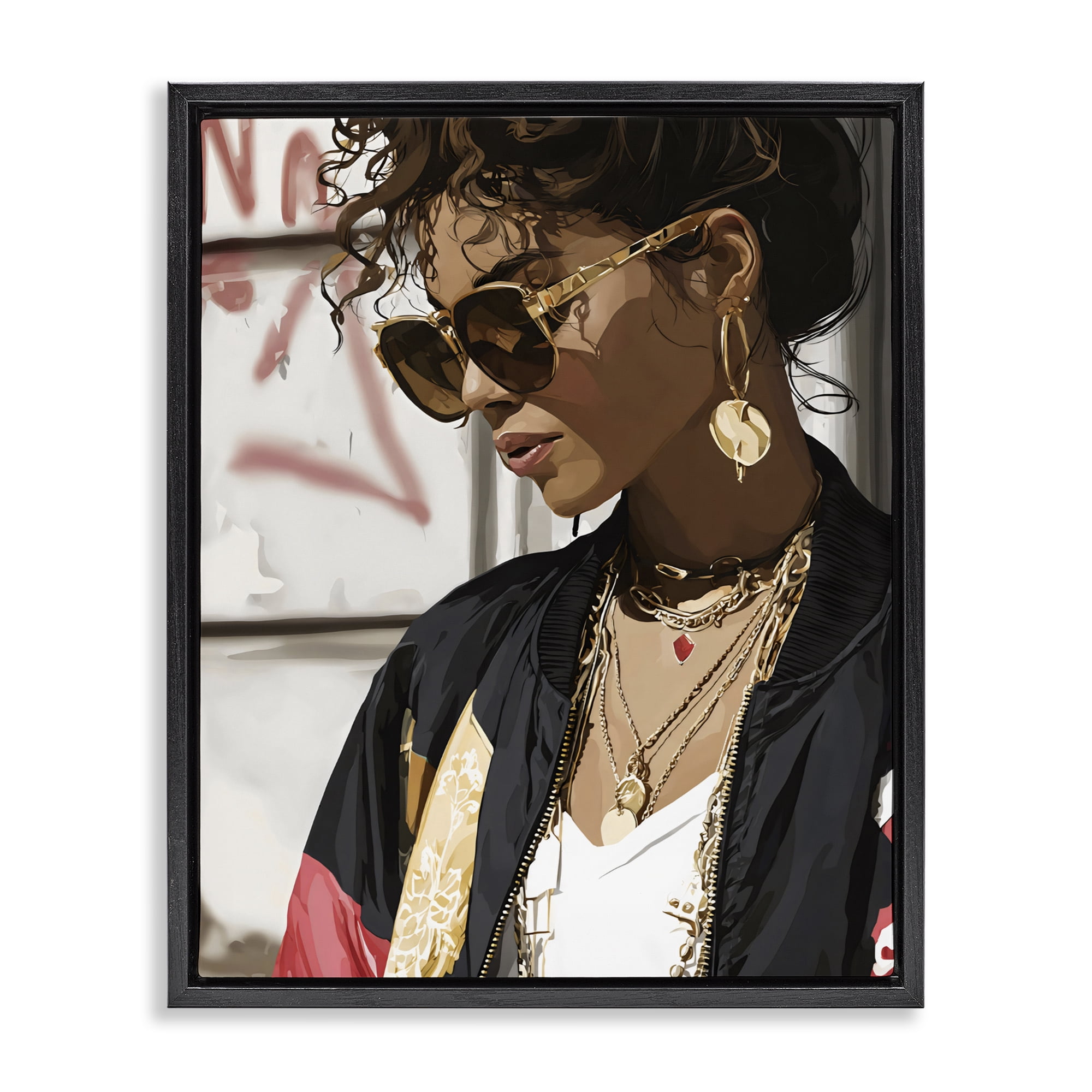 Stupell Industries Woman in Sunglasses With Jewelry Black Framed Floater Canvas Wall Art, design by Franklyn Gregory