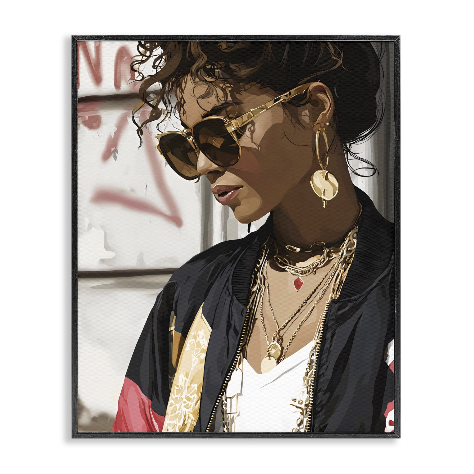 Stupell Industries Woman in Sunglasses With Jewelry Black Framed Giclee Art, design by Franklyn Gregory
