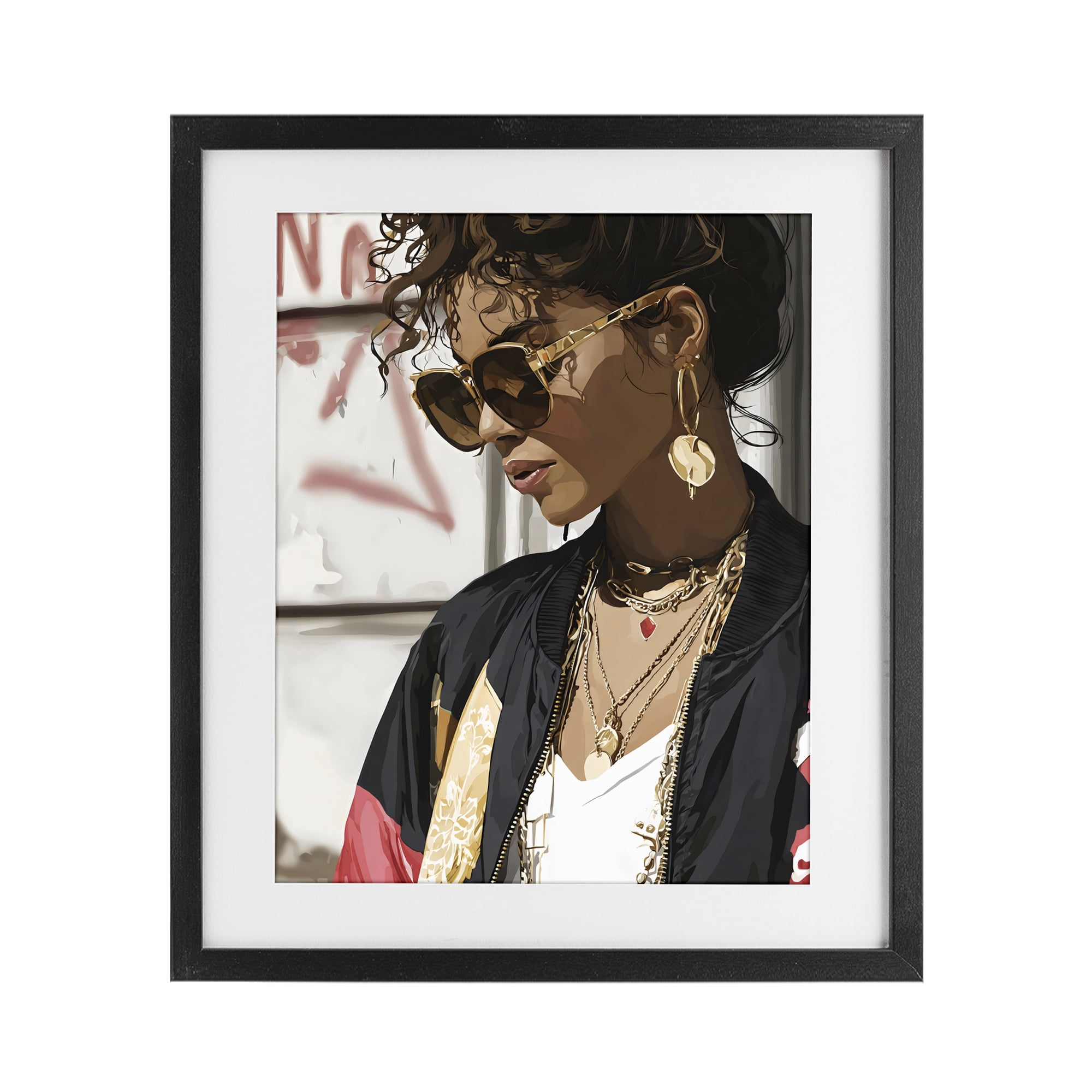 Stupell Industries Woman in Sunglasses With Jewelry Black Framed Print Under Glass, design by Franklyn Gregory