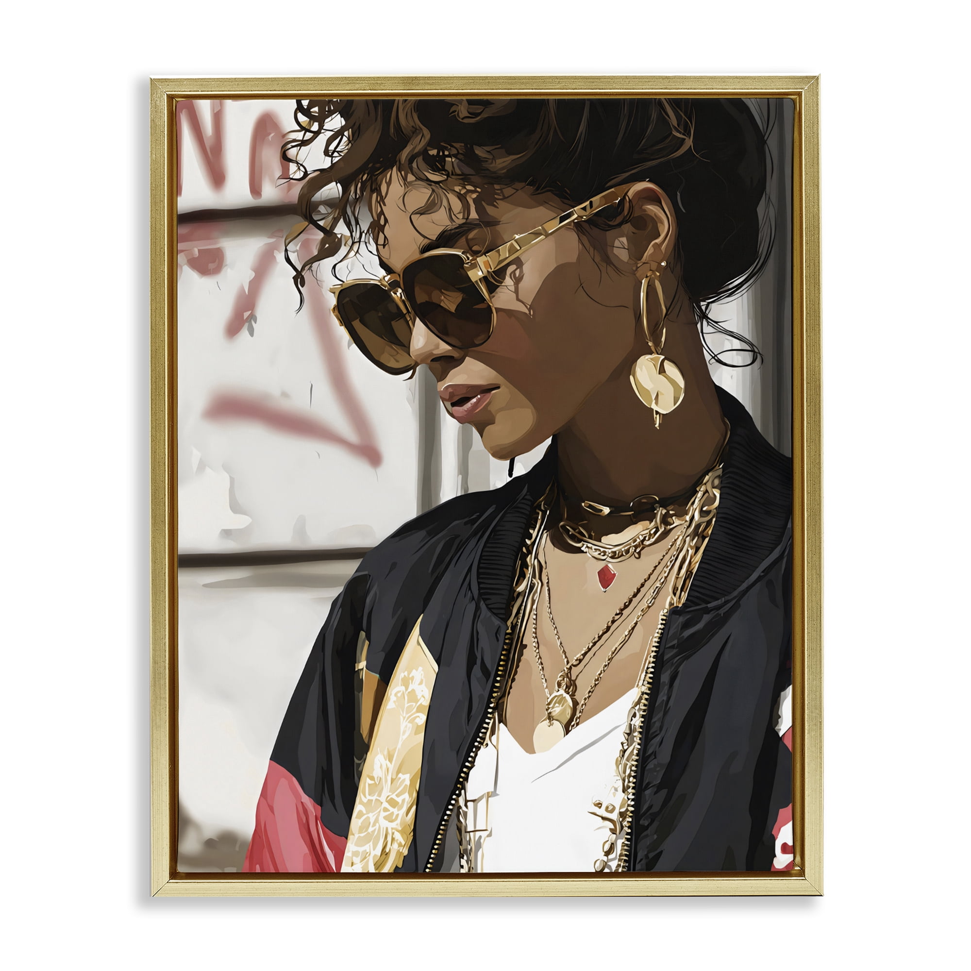 Stupell Industries Woman in Sunglasses With Jewelry Gold Framed Floater Canvas Wall Art, design by Franklyn Gregory
