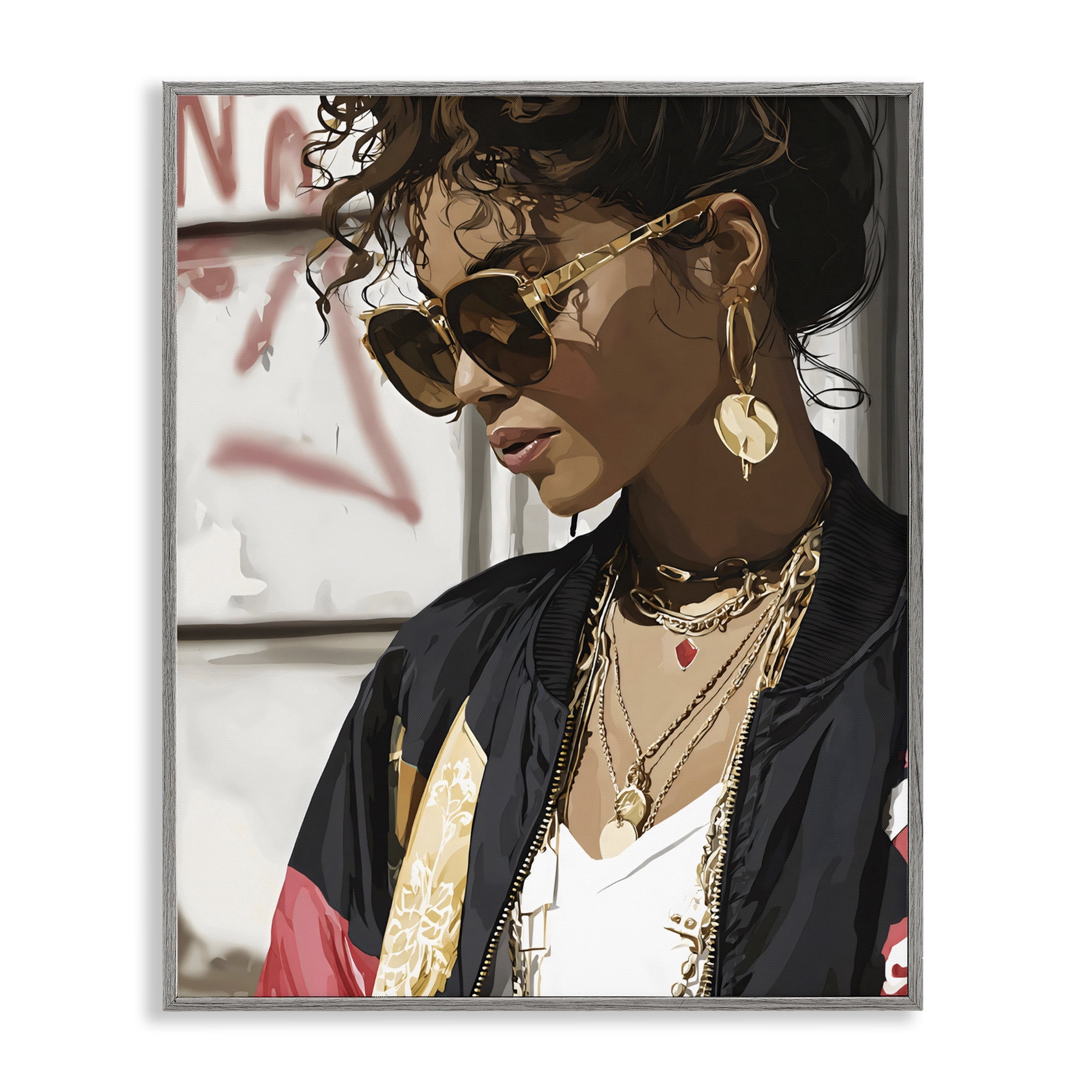 Stupell Industries Woman in Sunglasses With Jewelry Gray Framed Giclee Art, design by Franklyn Gregory