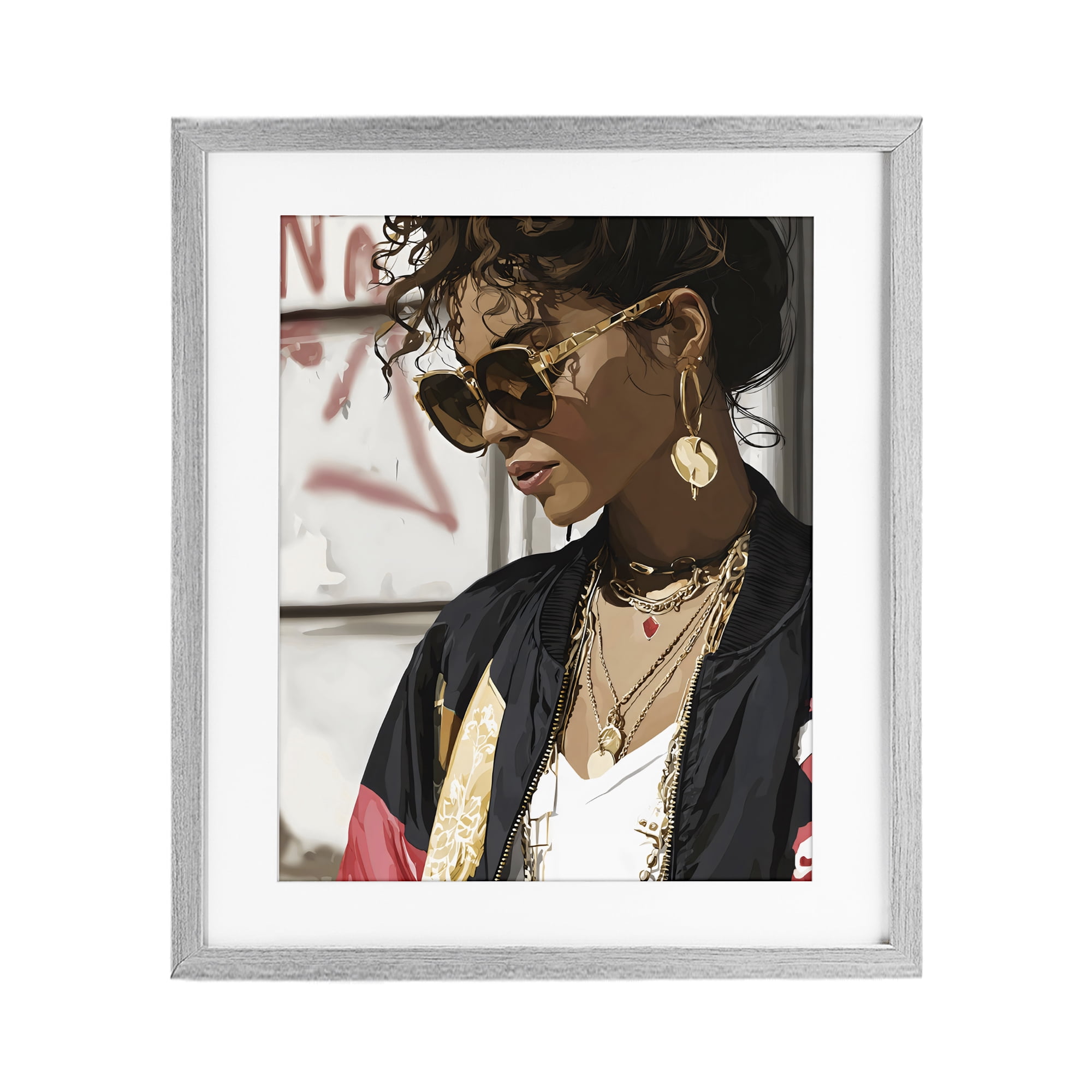 Stupell Industries Woman in Sunglasses With Jewelry Gray Framed Print Under Glass, design by Franklyn Gregory