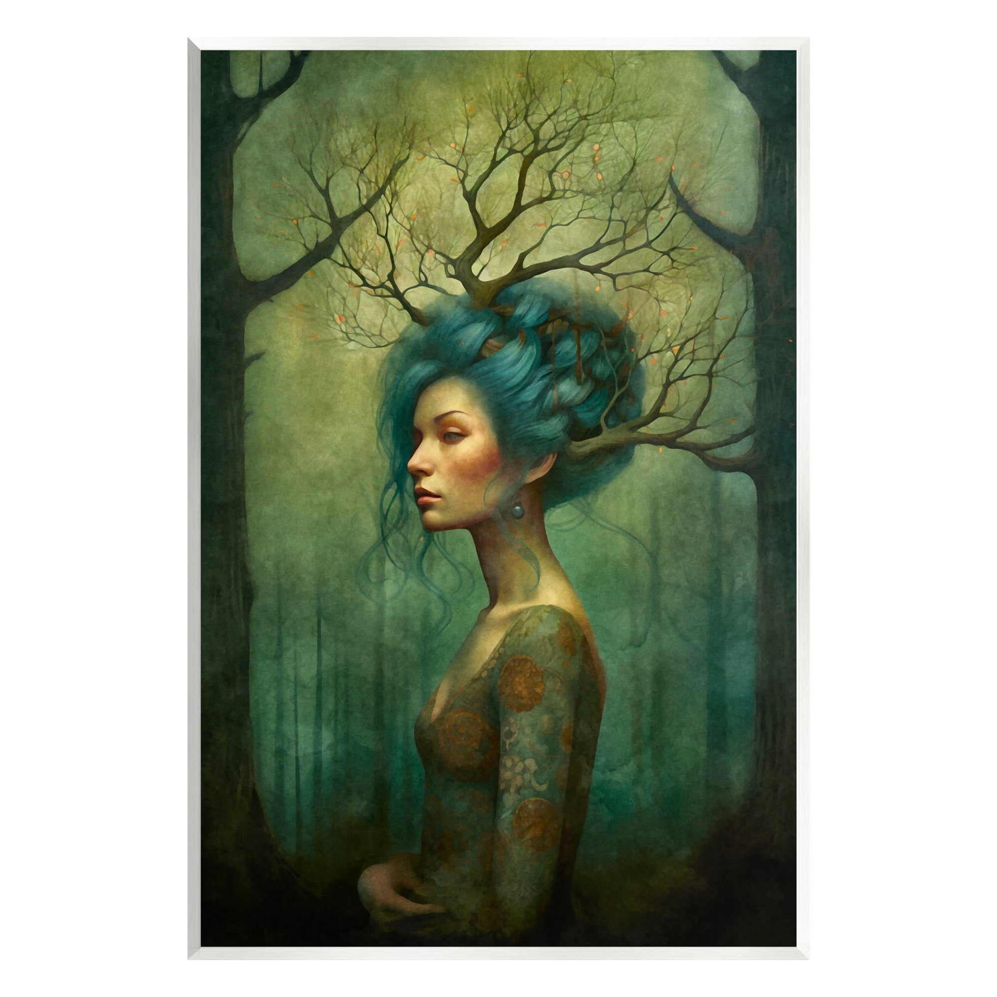 Stupell Industries Woman in Woodland Scene Fairy Tales & Fantasy Painting Unframed Art Print Wall Art, 13 x 19