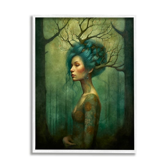 Stupell Industries Woman in Woodland Scene Fairy Tales & Fantasy Painting White Framed Art Print Wall Art, 16 x 20