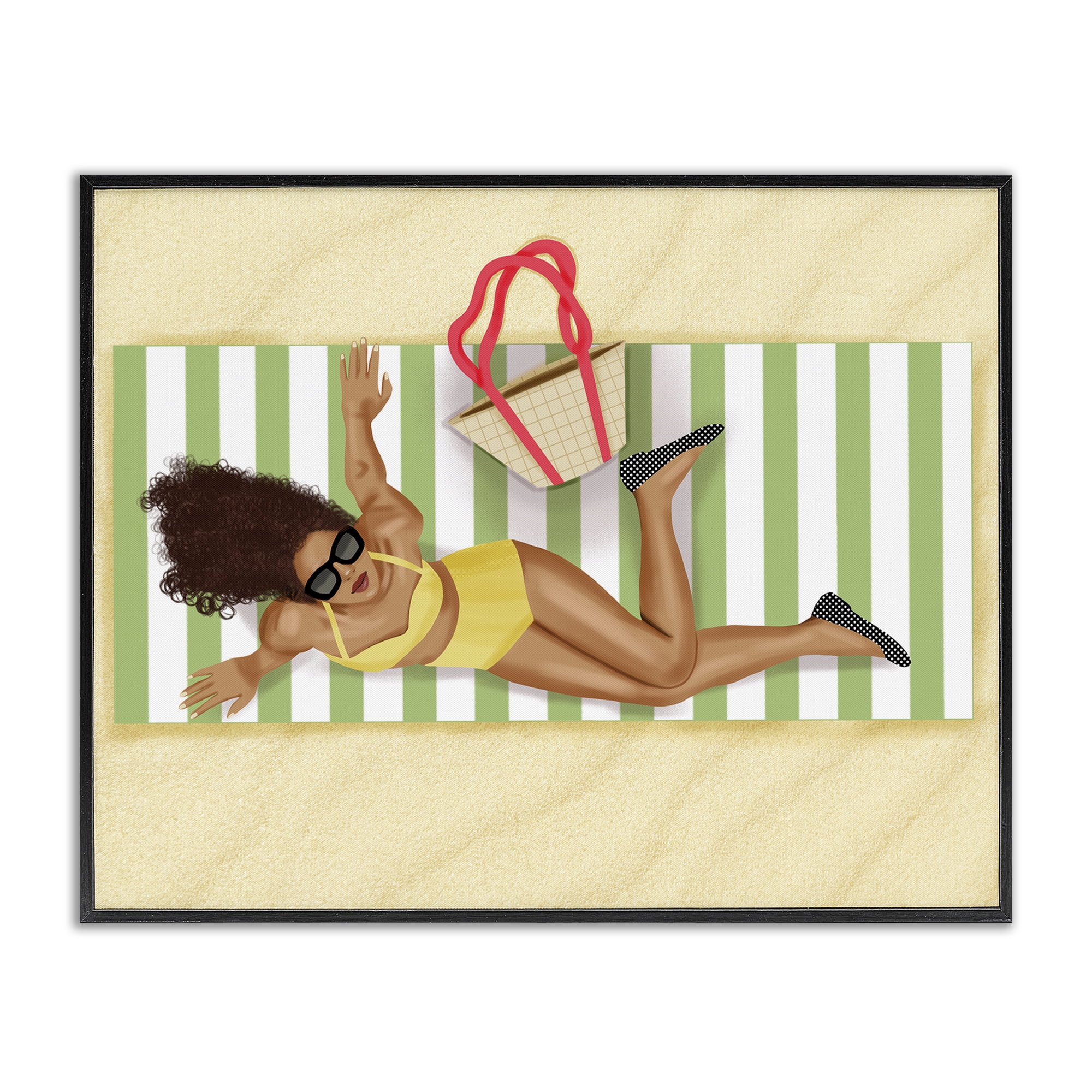 Stupell Industries Woman on Beach Blanket People Painting Black Framed Art Print Wall Art, 20 x 16