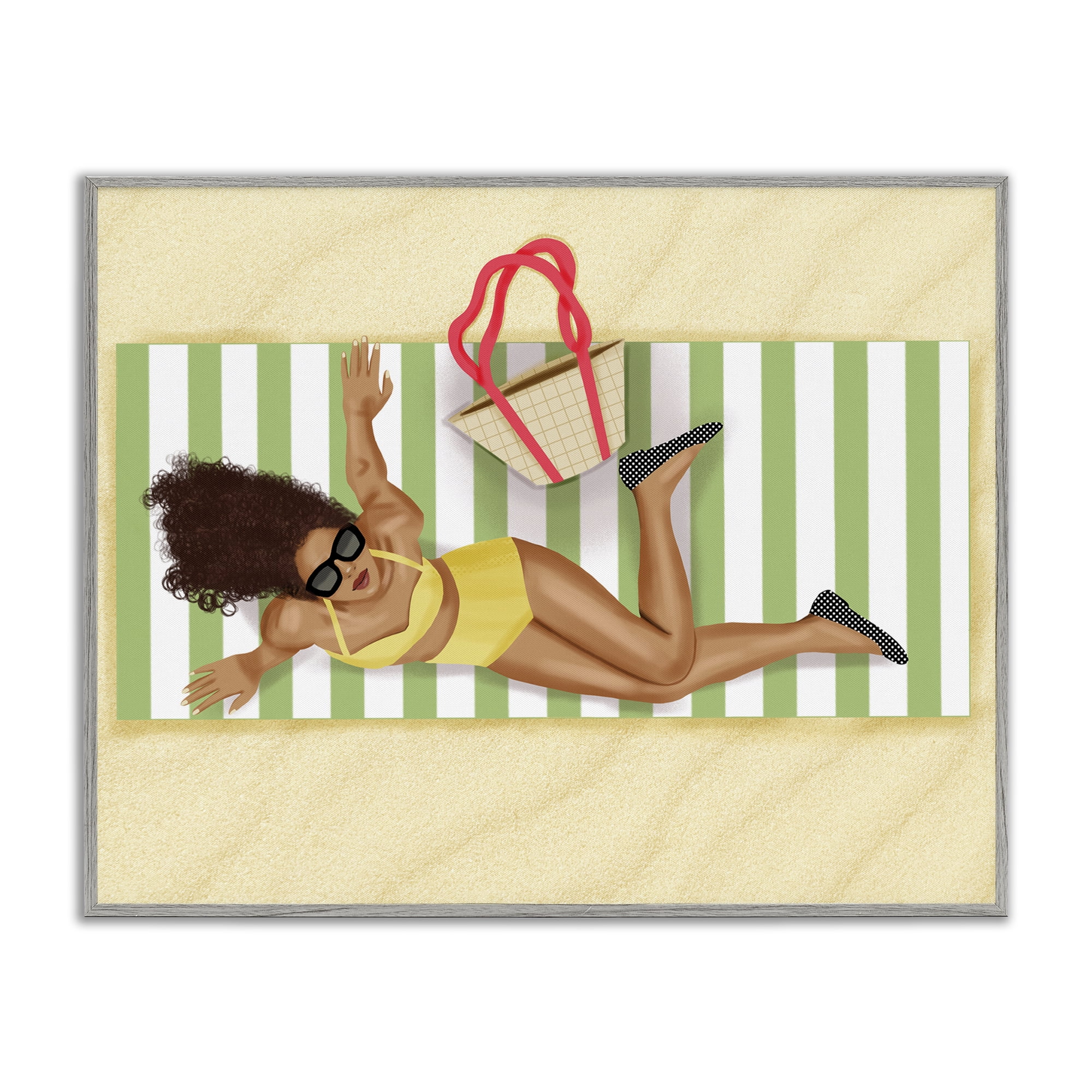 Stupell Industries Woman on Beach Blanket People Painting Gray Framed Art Print Wall Art, 20 x 16