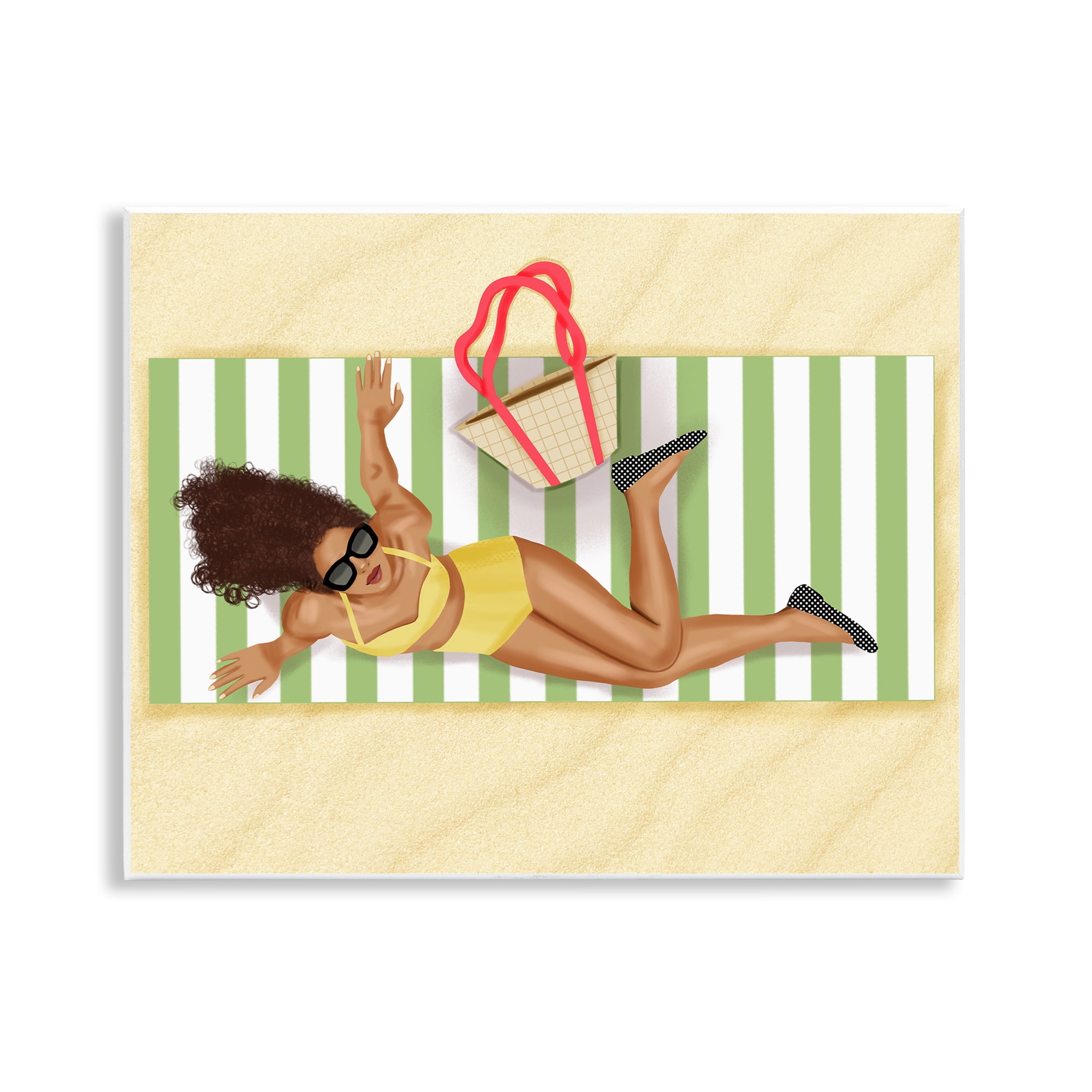 Stupell Industries Woman on Beach Blanket People Painting Unframed Art Print Wall Art, 14 x 11