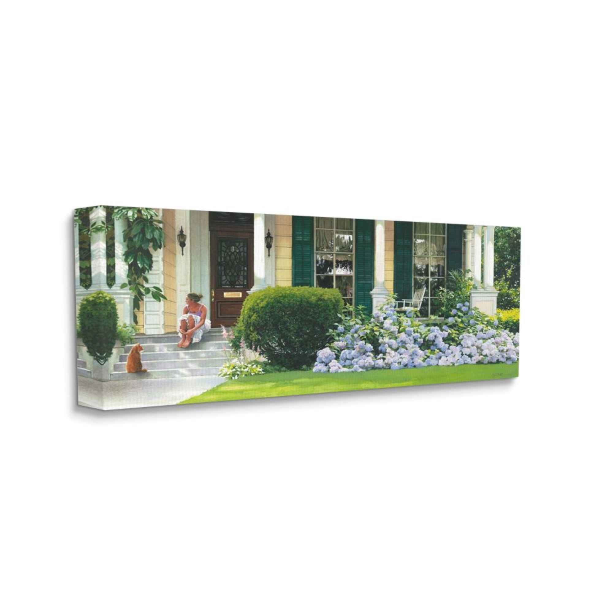 Stupell Industries Woman on Front Porch Blue Hydrangea Shrubs Design by Heide Presse, 17" x 40"
