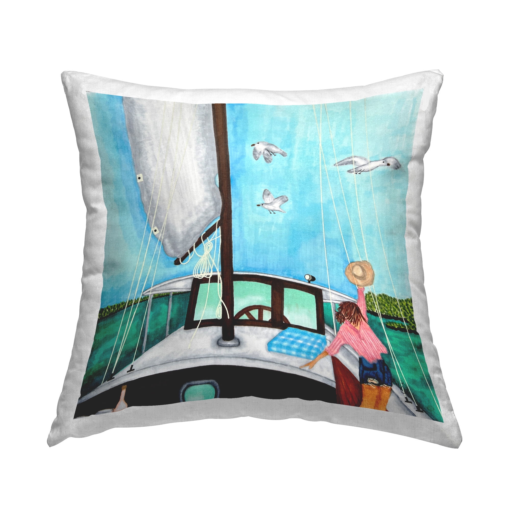 Stupell Industries Woman on Summer Boat Decorative Printed Throw Pillow Design by Ale Saiz Studio