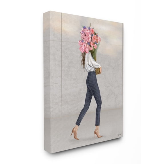 Stupell Industries Woman's Figure Metro Fashion Floral Bouquet Glamour Canvas Wall Art Design by Ziwei Li, 30" x 40"