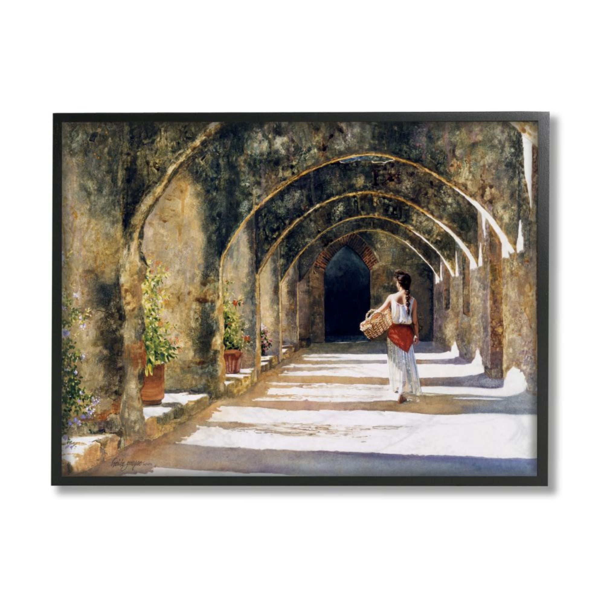 Stupell Industries Woman with Basket Walking Under Classic Arches Design by Heide Presse, 16" x 20", Black Framed