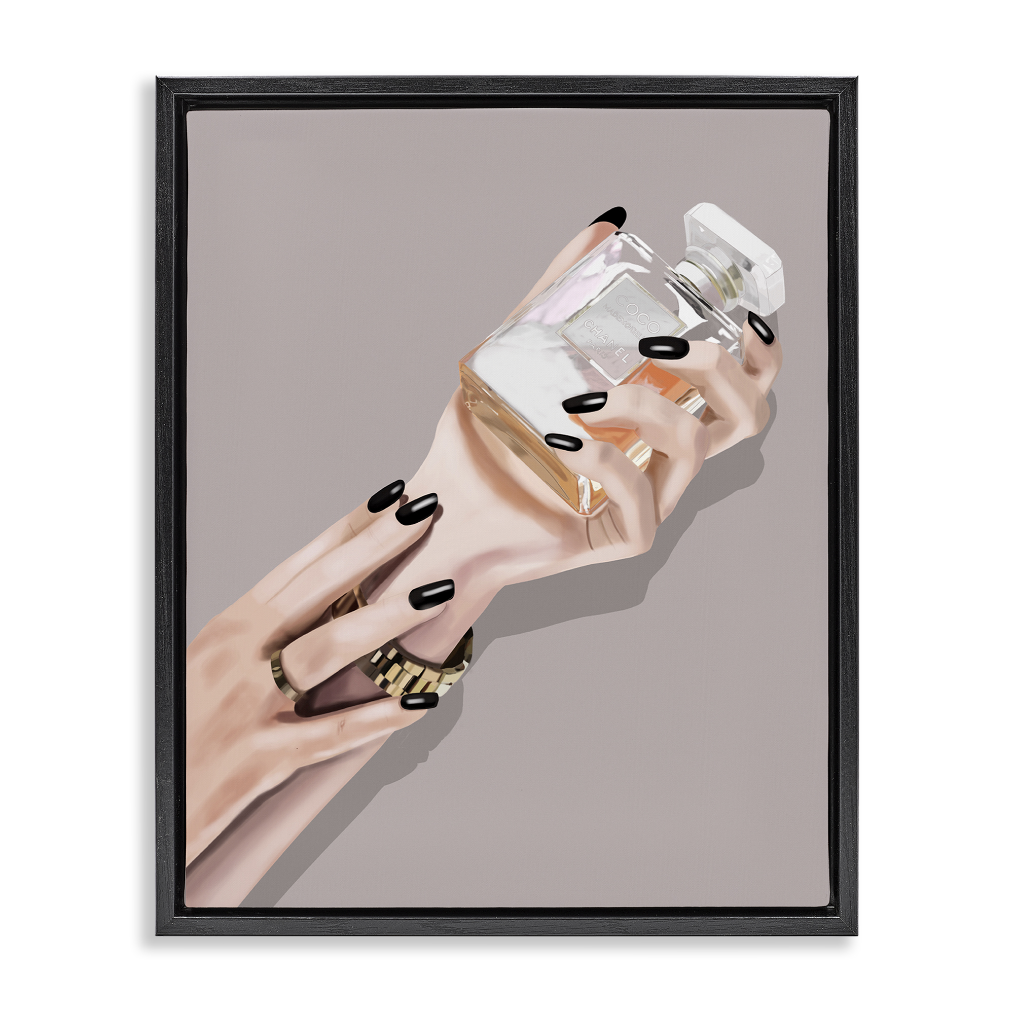 Stupell Industries Woman with Black Nail Polish People Painting Black Floater Framed Canvas Art Print Wall Art, 25 x 31