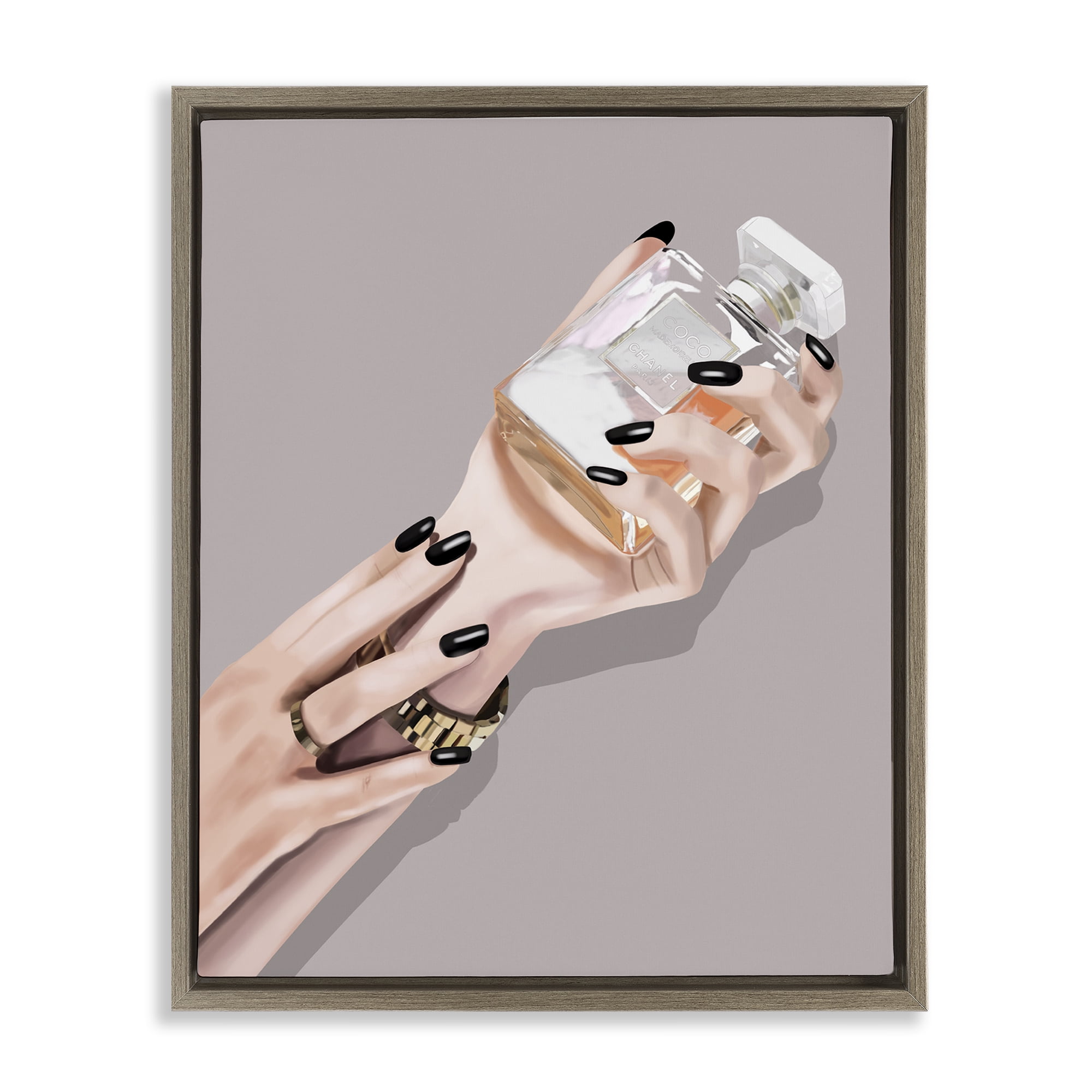 Stupell Industries Woman with Black Nail Polish People Painting Brown Floater Framed Canvas Art Print Wall Art, 25 x 31