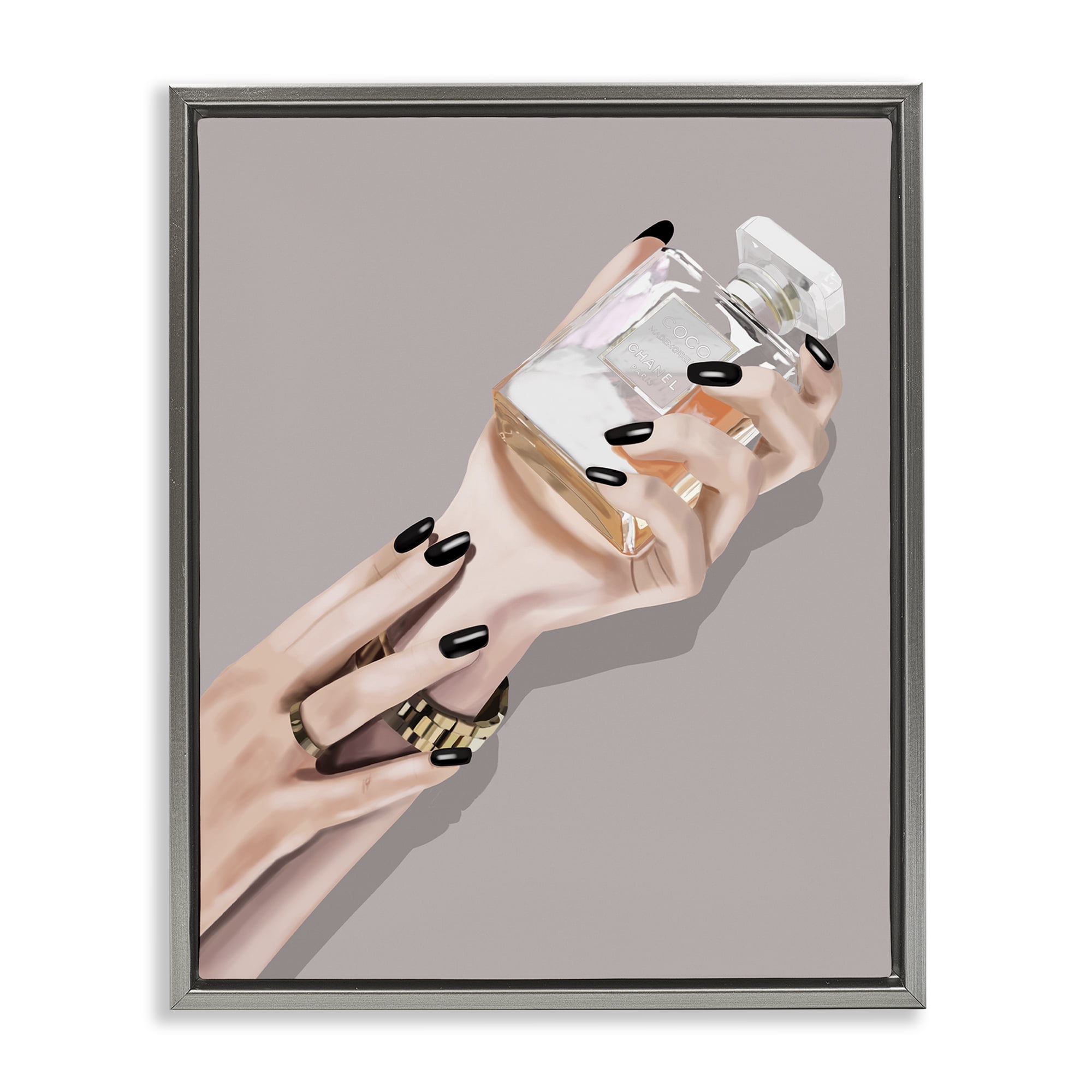 Stupell Industries Woman with Black Nail Polish People Painting Gray Floater Framed Canvas Art Print Wall Art, 17 x 21