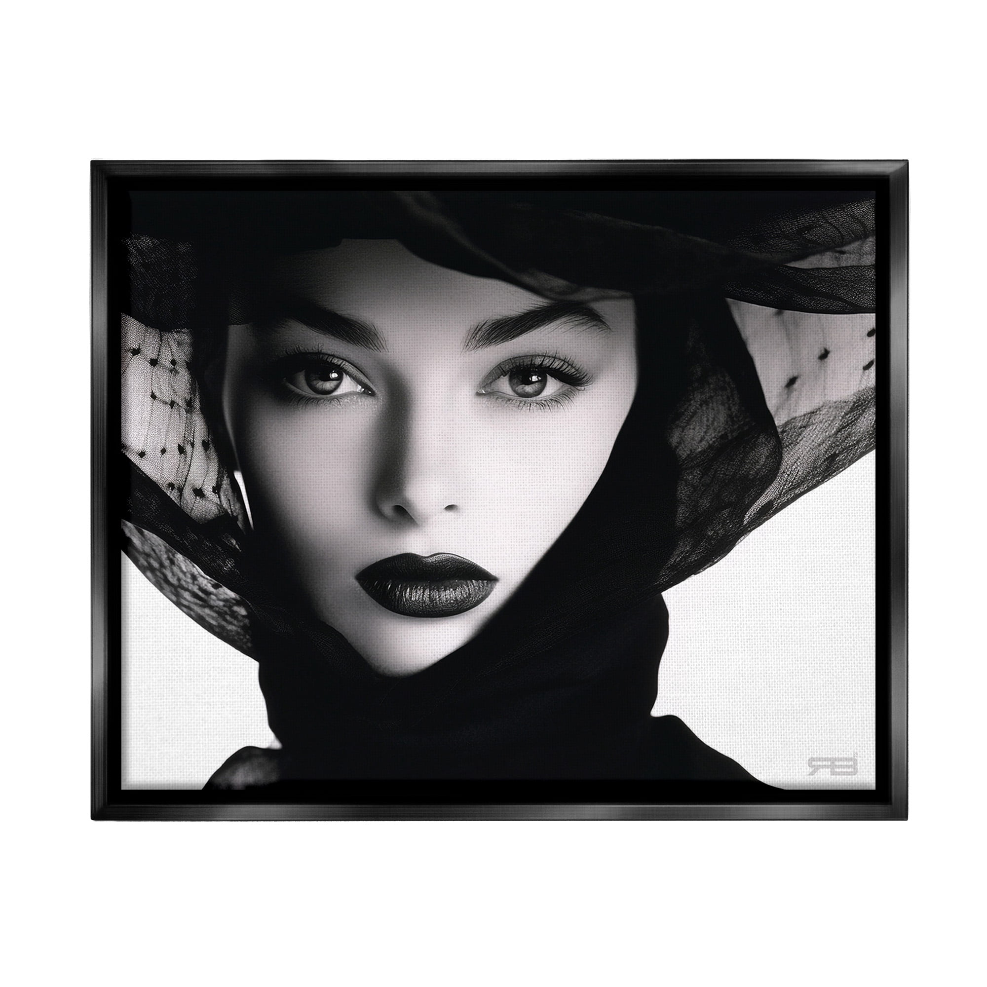 Stupell Industries Woman with Black Veil Beauty & Fashion Painting Black Floater Framed Canvas Art Print Wall Art, 31 x 25