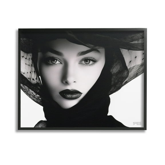Stupell Industries Woman with Black Veil Beauty & Fashion Painting Black Framed Art Print Wall Art, 14 x 11