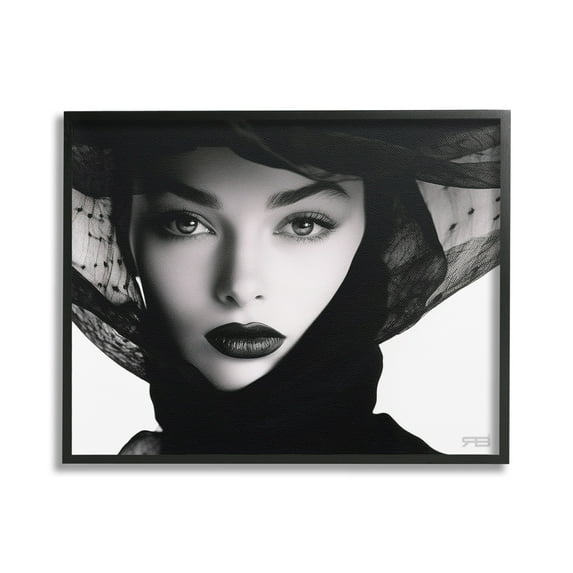 Stupell Industries Woman with Black Veil Beauty & Fashion Painting Black Framed Art Print Wall Art, 30 x 24