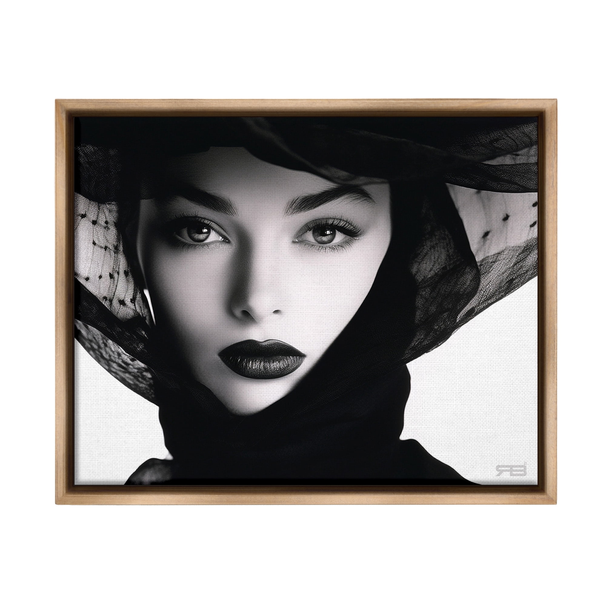 Stupell Industries Woman with Black Veil Beauty & Fashion Painting Brown Floater Framed Canvas Art Print Wall Art, 21 x 17
