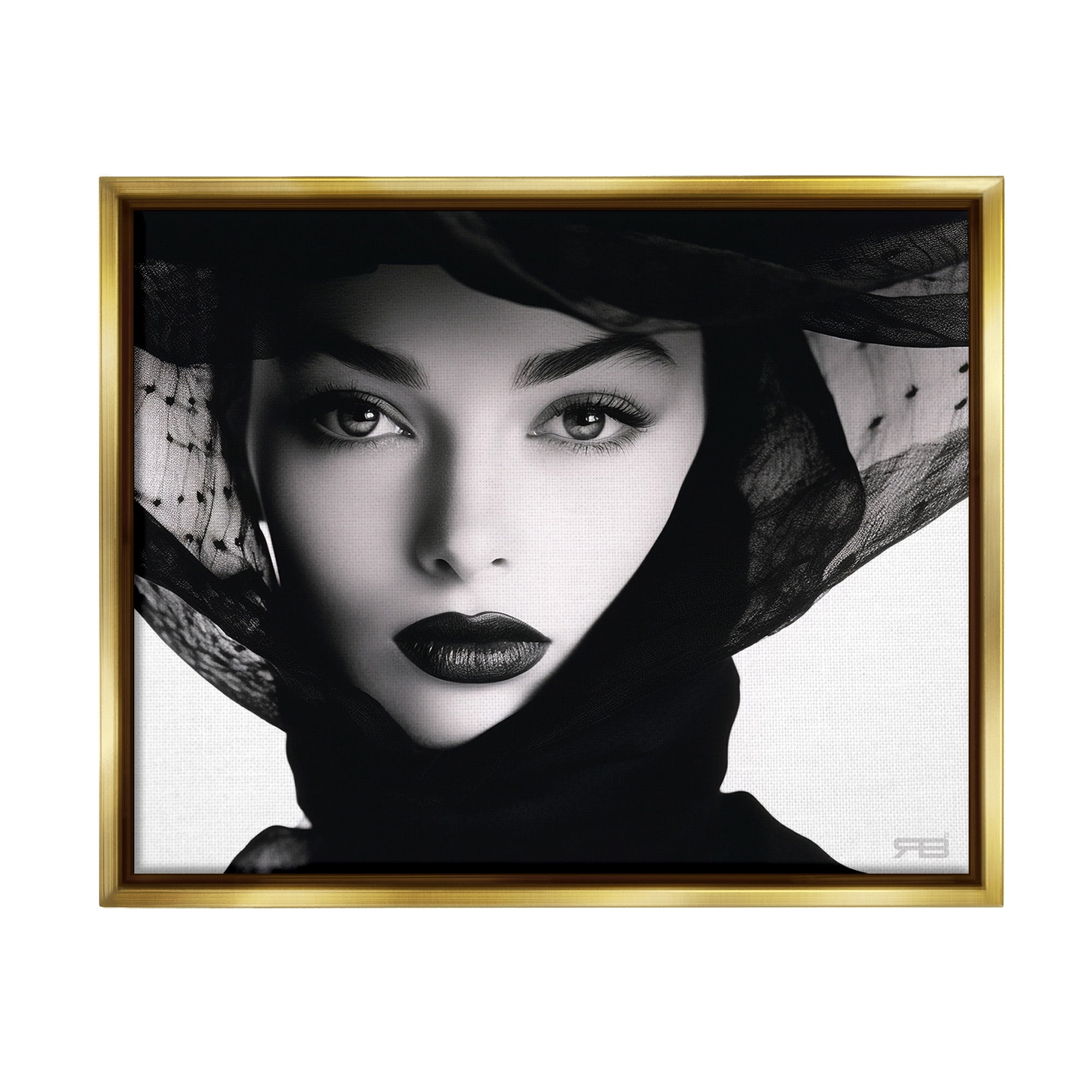 Stupell Industries Woman with Black Veil Beauty & Fashion Painting Gold Floater Framed Canvas Art Print Wall Art, 31 x 25