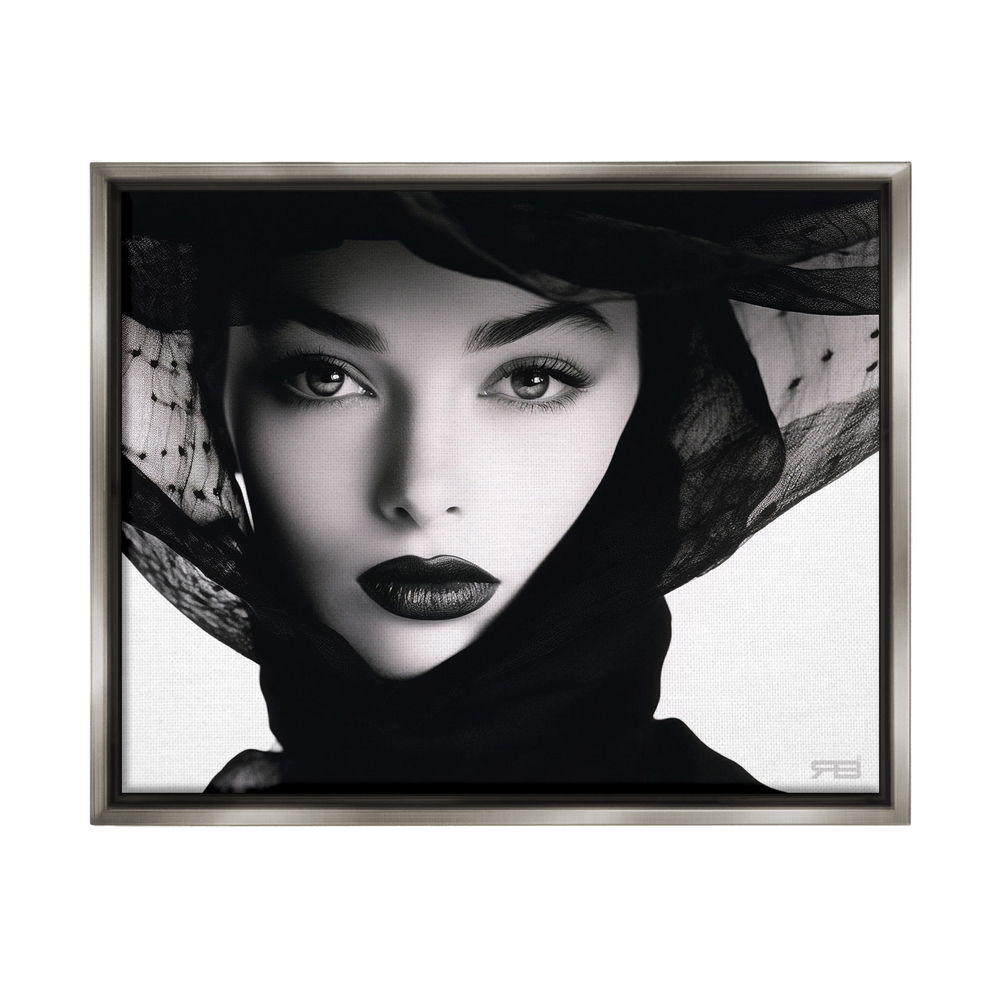 Stupell Industries Woman with Black Veil Beauty & Fashion Painting Gray Floater Framed Canvas Art Print Wall Art, 31 x 25