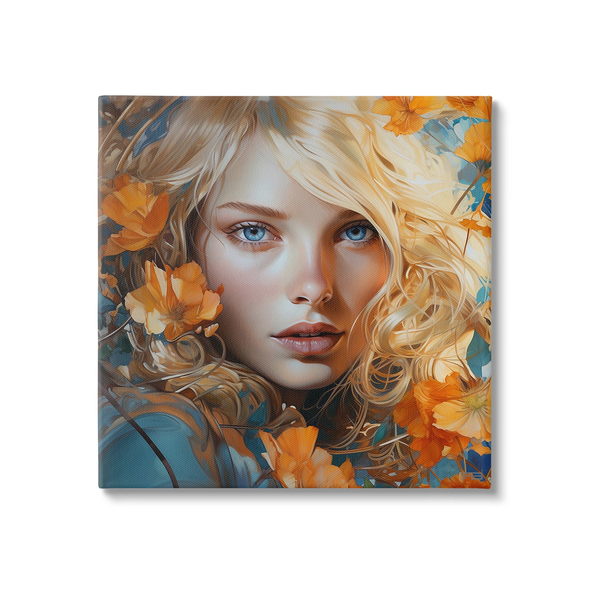 Stupell Industries Woman with Blue Gaze Botanical & Floral Painting Gallery Wrapped Canvas Art Print Wall Art, 17 x 17