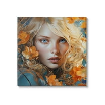 Stupell Industries Woman with Blue Gaze Botanical & Floral Painting Gallery Wrapped Canvas Art Print Wall Art, 17 x 17