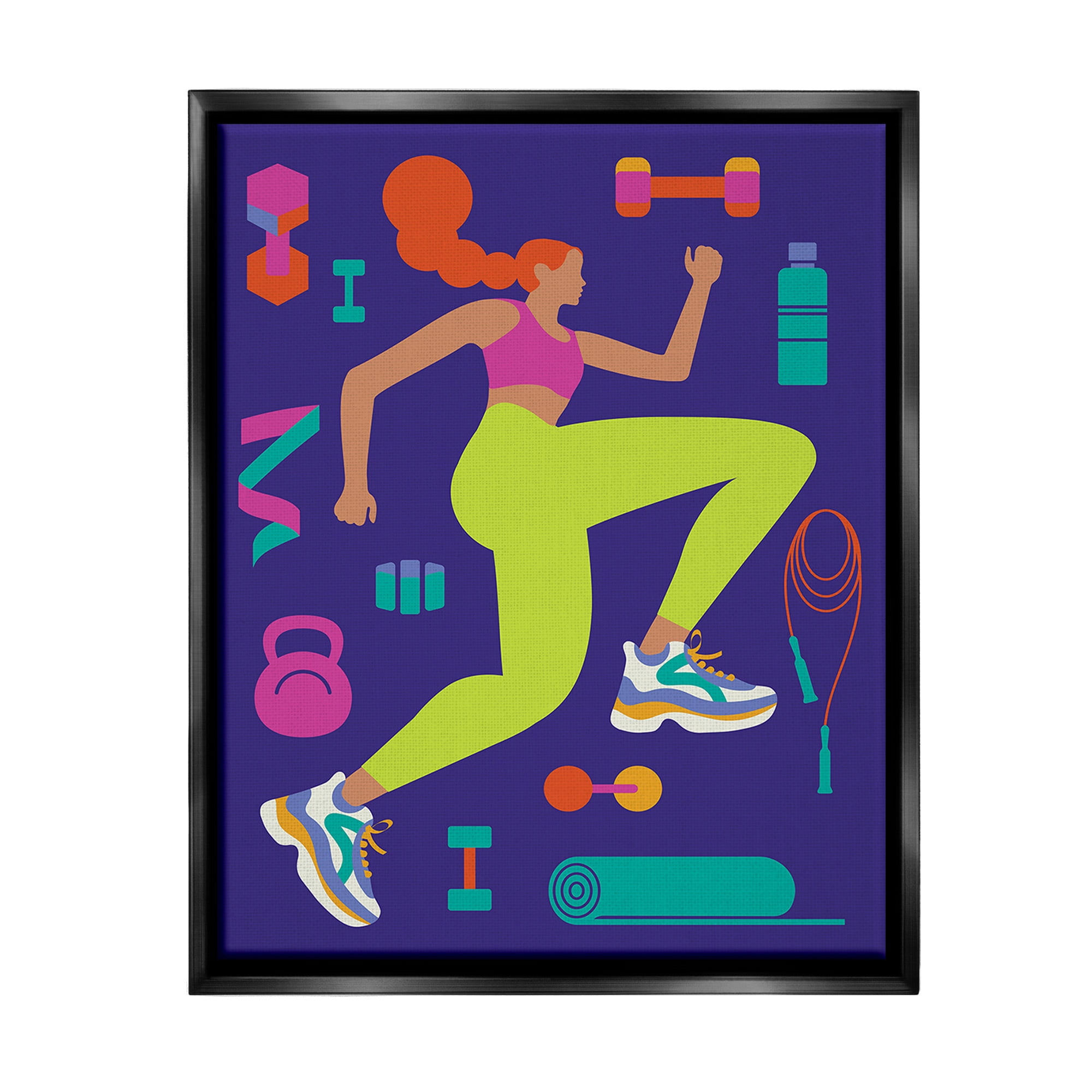 Stupell Industries Woman with Fitness Weights Sports Painting Black Floater Framed Canvas Art Print Wall Art, 17 x 21