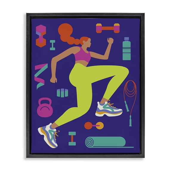 Stupell Industries Modern Woman with Fitness Weights Black Floating Frame Canvas Art, 17 x 21, by Victoria Barnes