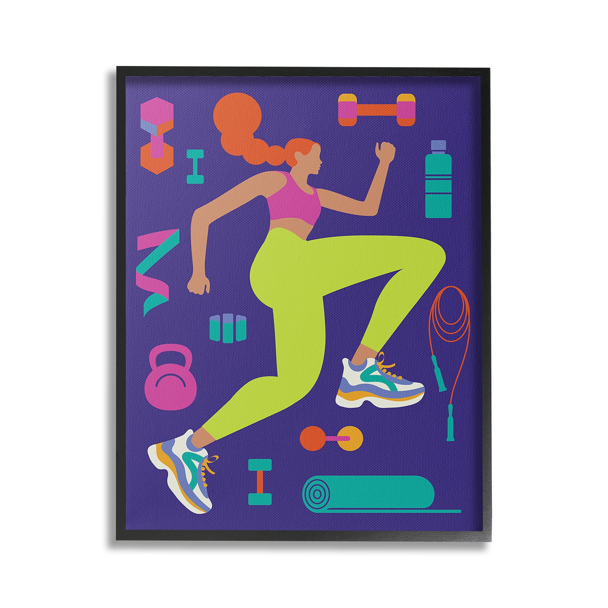 Stupell Industries Woman with Fitness Weights Sports Painting Black Framed Art Print Wall Art, 16 x 20