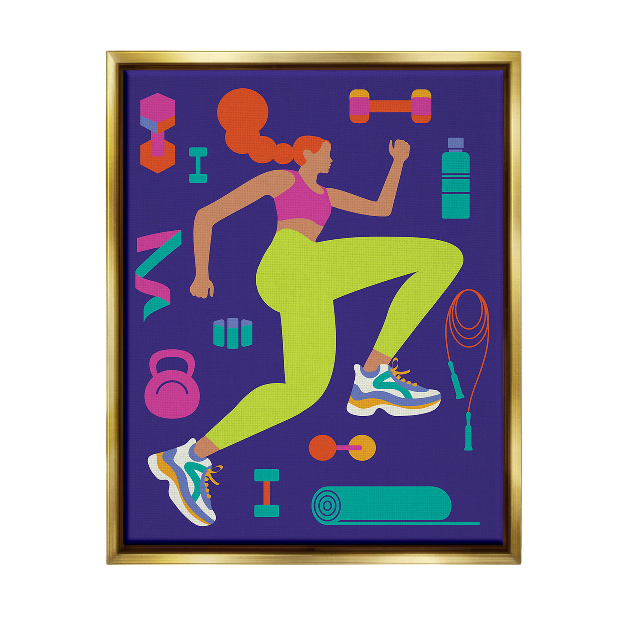 Stupell Industries Woman with Fitness Weights Sports Painting Gold Floater Framed Canvas Art Print Wall Art, 25 x 31