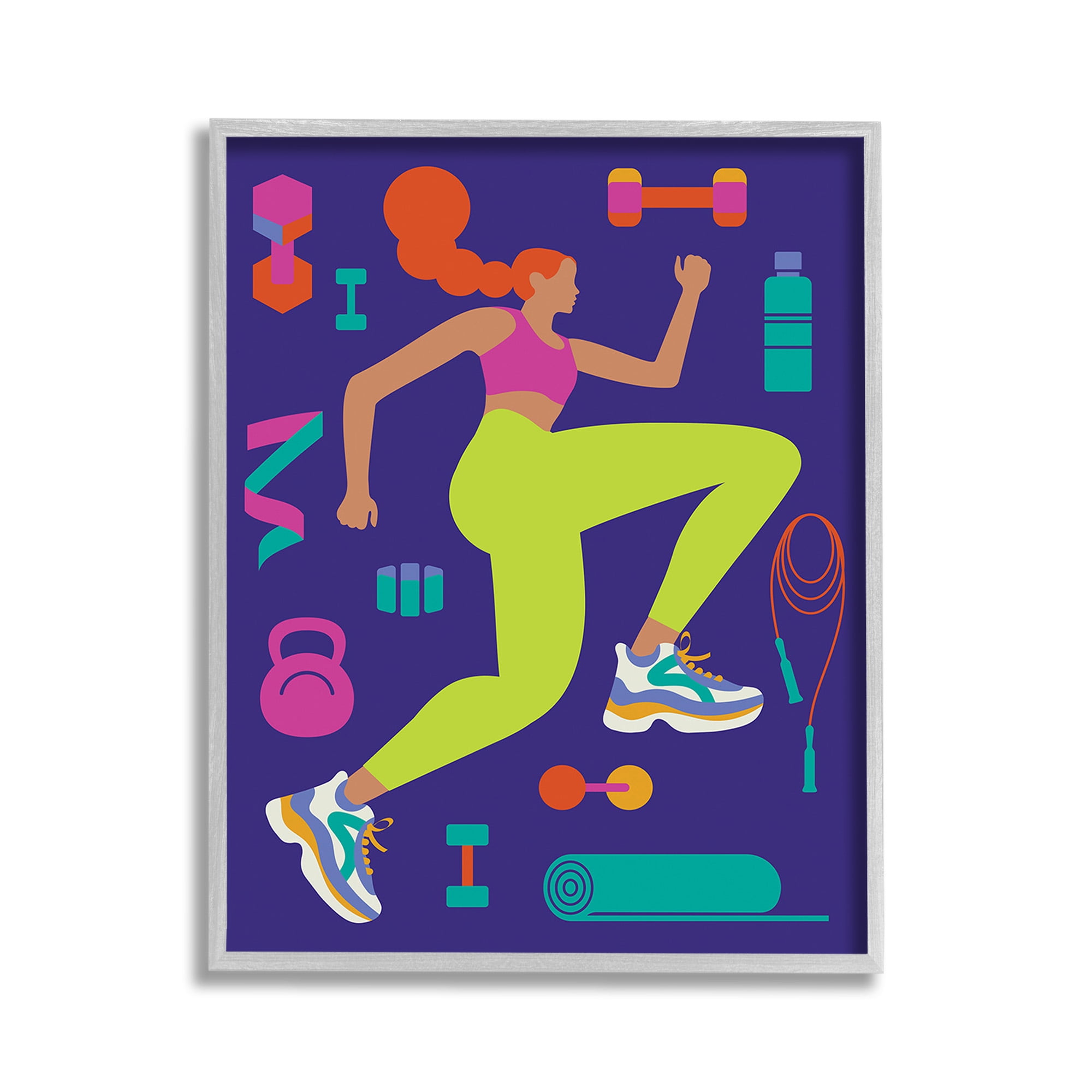 Vibrant Fitness Woman Sports Print on Canvas with Gray Frame