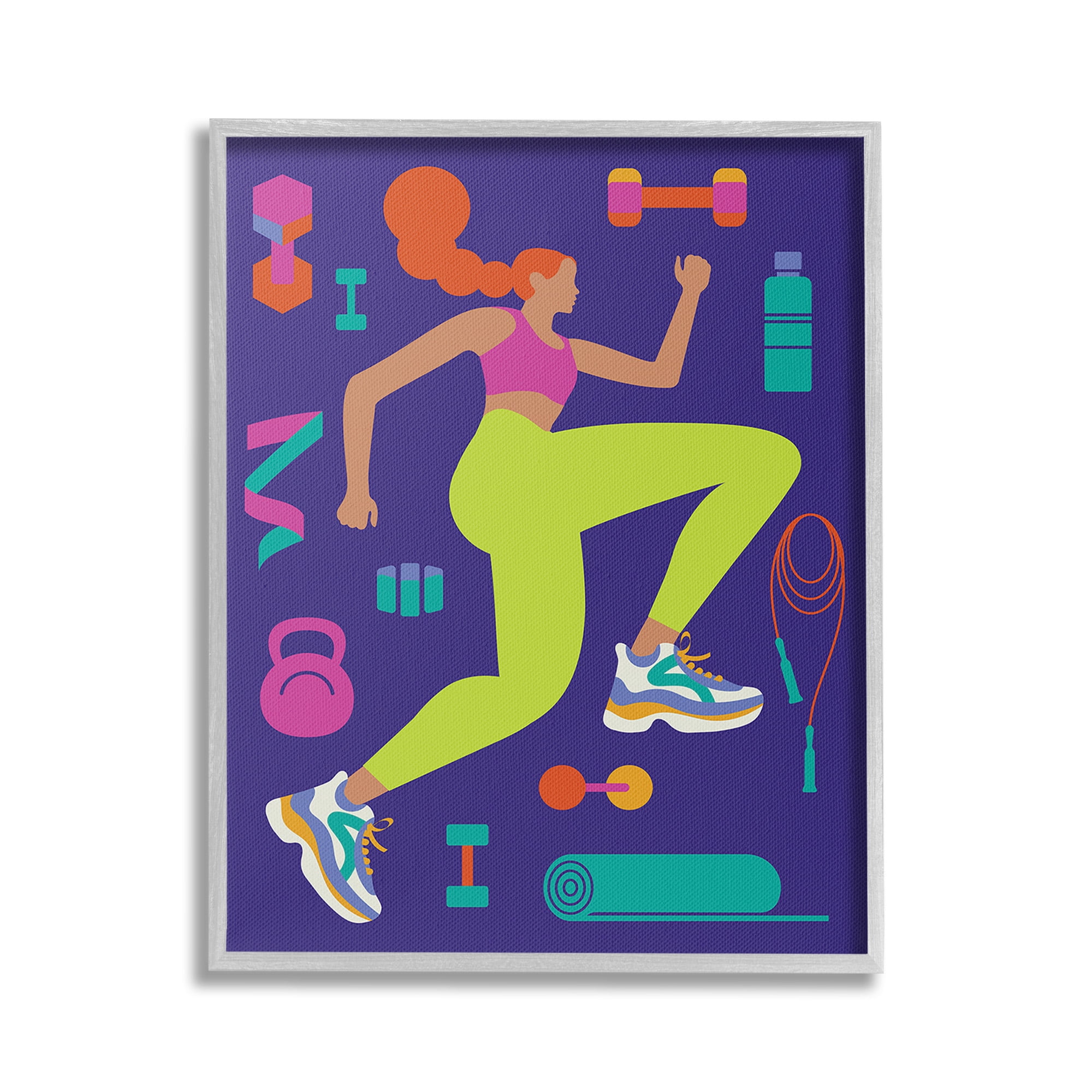 Stupell Industries Woman with Fitness Weights Sports Painting Gray Framed Art Print Wall Art, 16 x 20