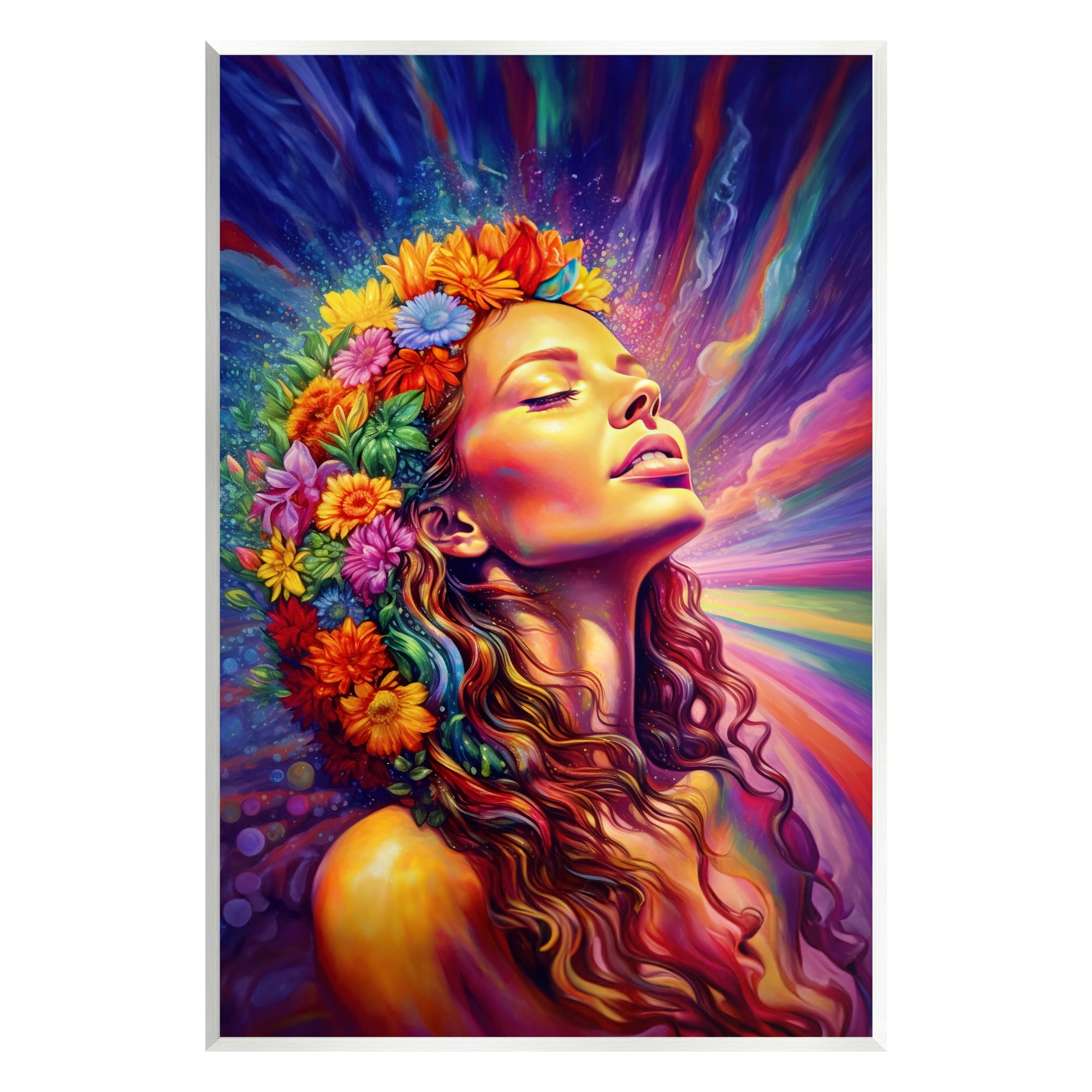 Stupell Industries Woman with Floral Garland Botanical & Floral Painting Unframed Art Print Wall Art, 10 x 15