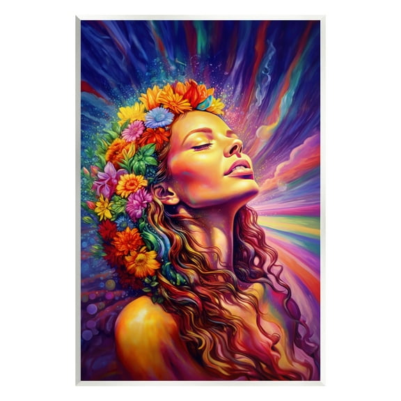 Stupell Industries Woman with Floral Garland Botanical & Floral Painting Unframed Art Print Wall Art, 10 x 15