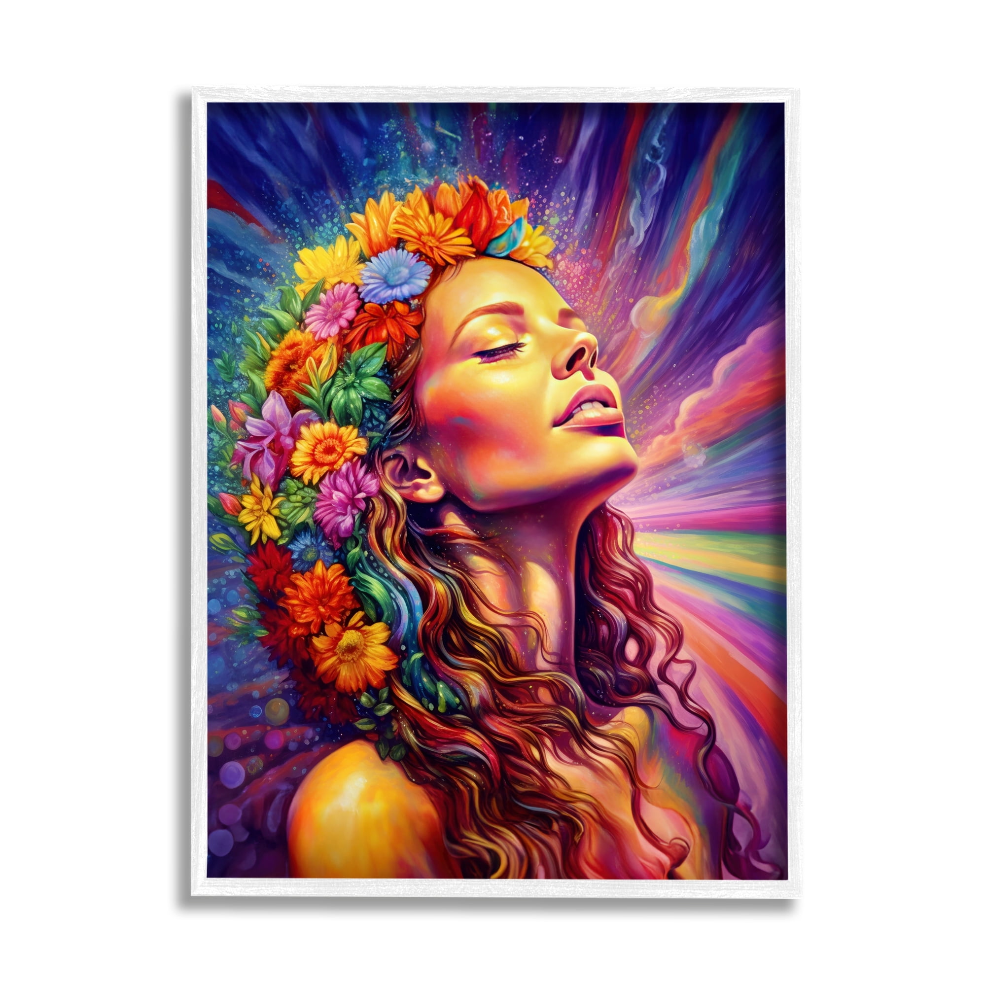 Stupell Industries Woman with Floral Garland Botanical & Floral Painting White Framed Art Print Wall Art, 24 x 30