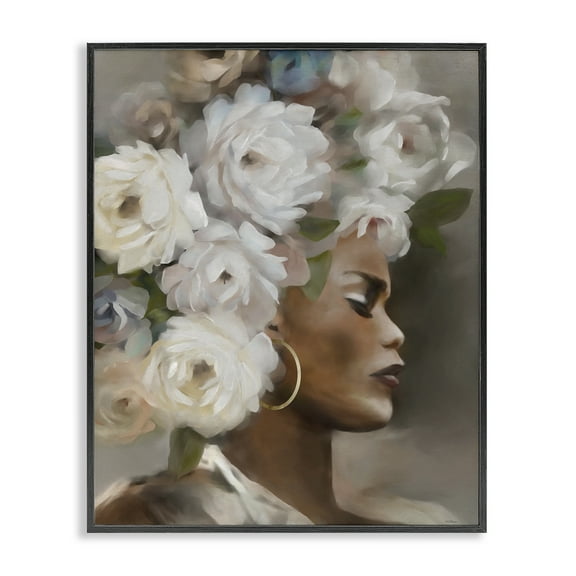 Stupell Industries Woman with Floral Headdress Plants & Flowers Painting Black Framed Art Print Wall Art, 11 x 14