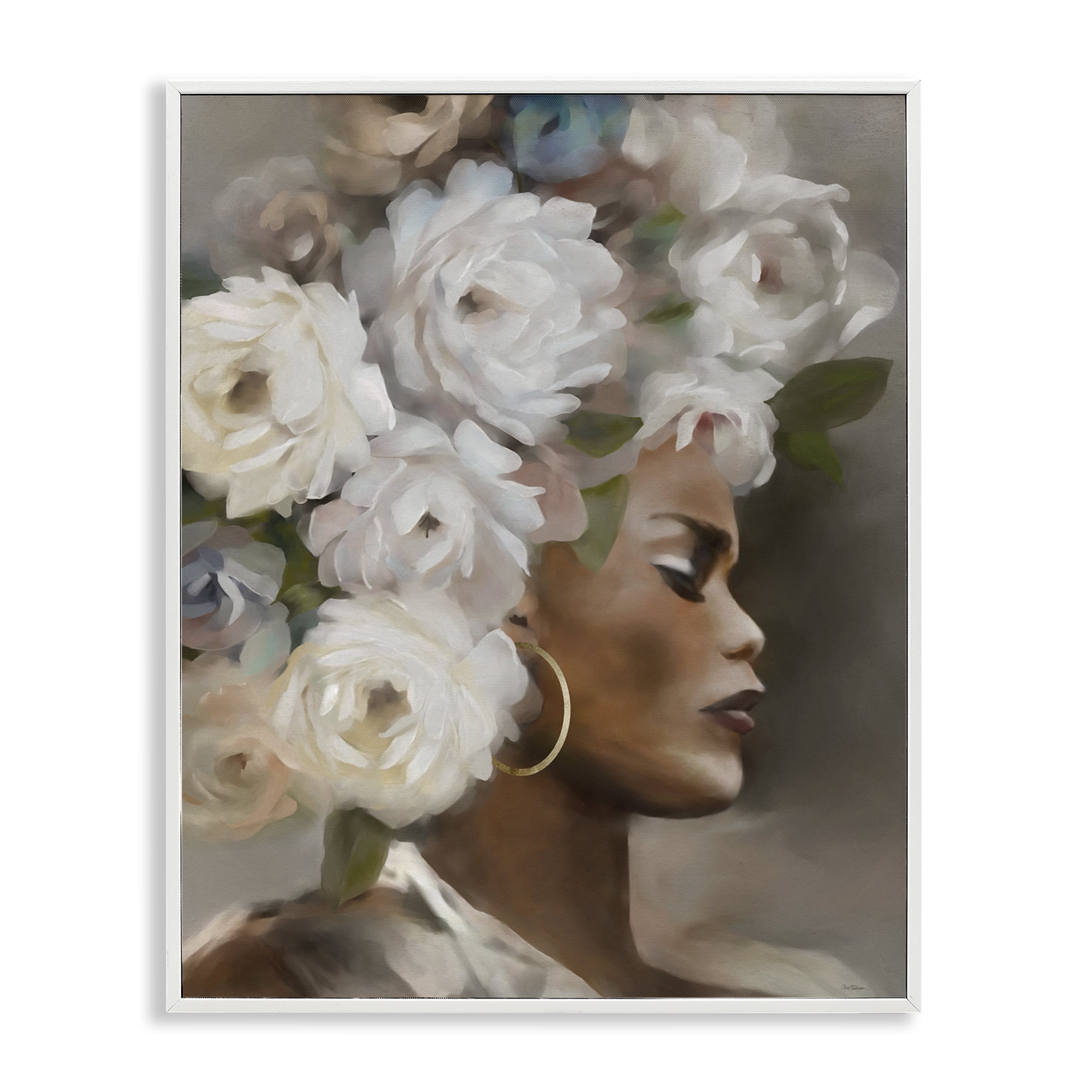 Stupell Industries Woman with Floral Headdress Plants & Flowers Painting White Framed Art Print Wall Art, 24 x 30