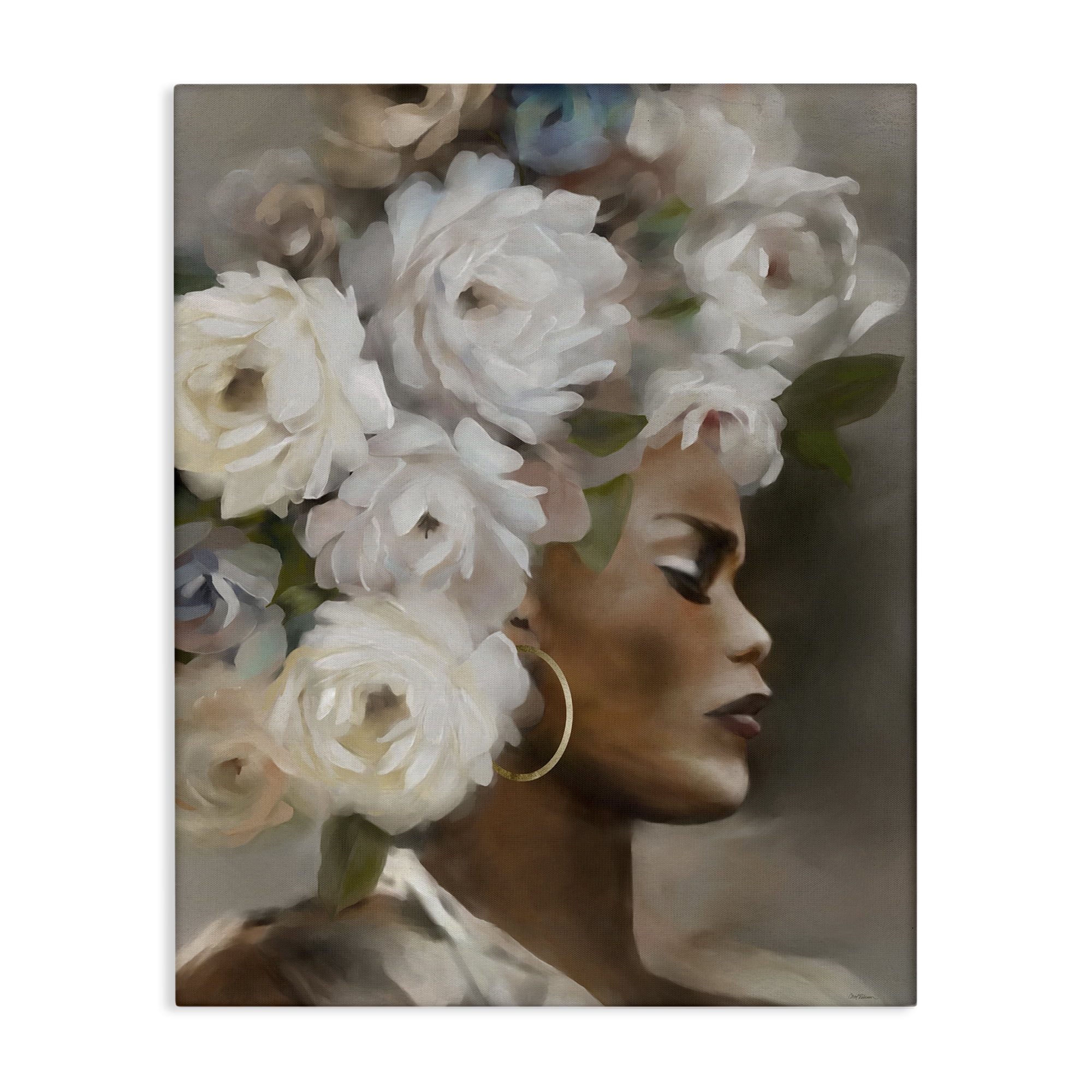 Stupell Industries Woman with Floral Headdress Plants & Flowers Painting Wrapped Canvas Art Print Wall Art, 16 x 20