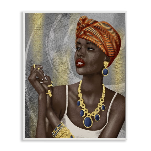 Stupell Industries Woman with Glimmering Jewelry Portrait Painting White Framed Art Print Wall Art, 24 x 30
