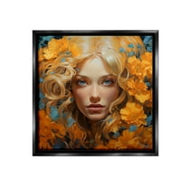 Stupell Industries Woman with Intense Gaze Botanical & Floral Painting Black Floater Framed Canvas Art Print Wall Art, 18 x 18