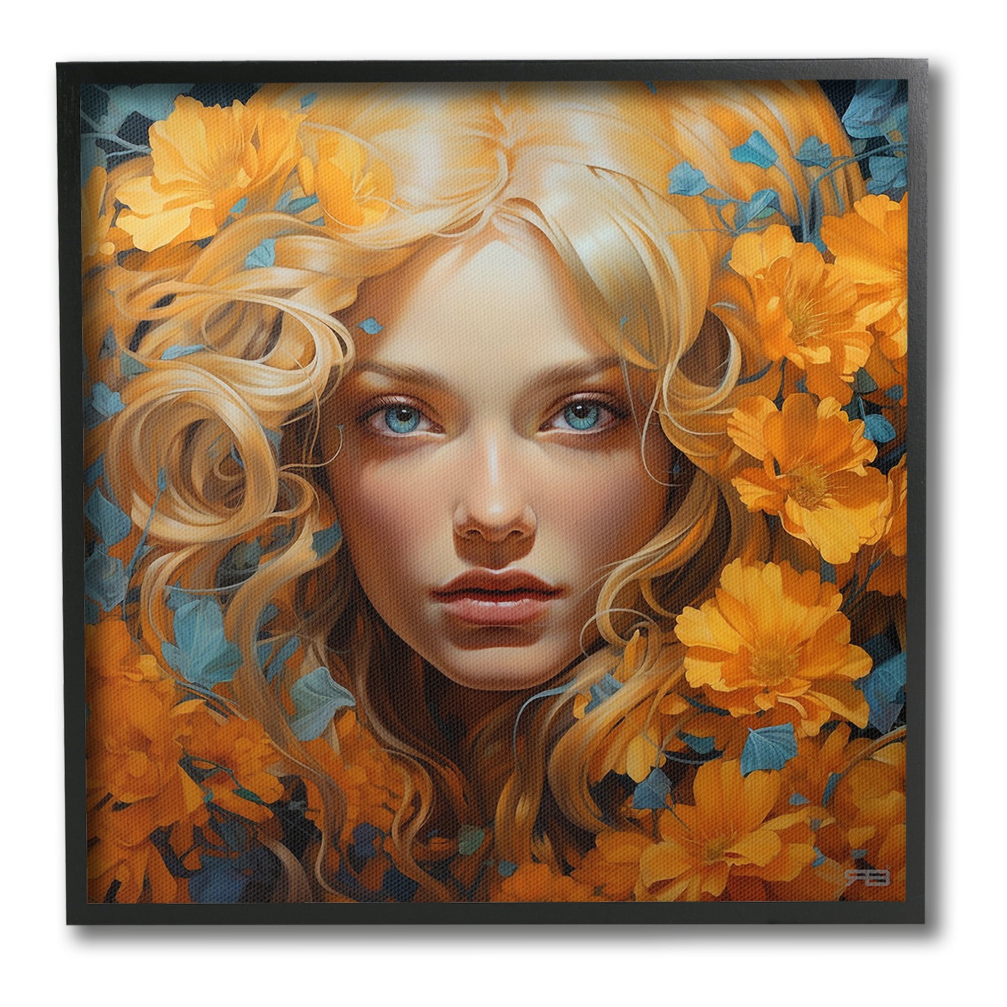Stupell Industries Woman with Intense Gaze Botanical & Floral Painting Black Framed Art Print Wall Art, 24 x 24