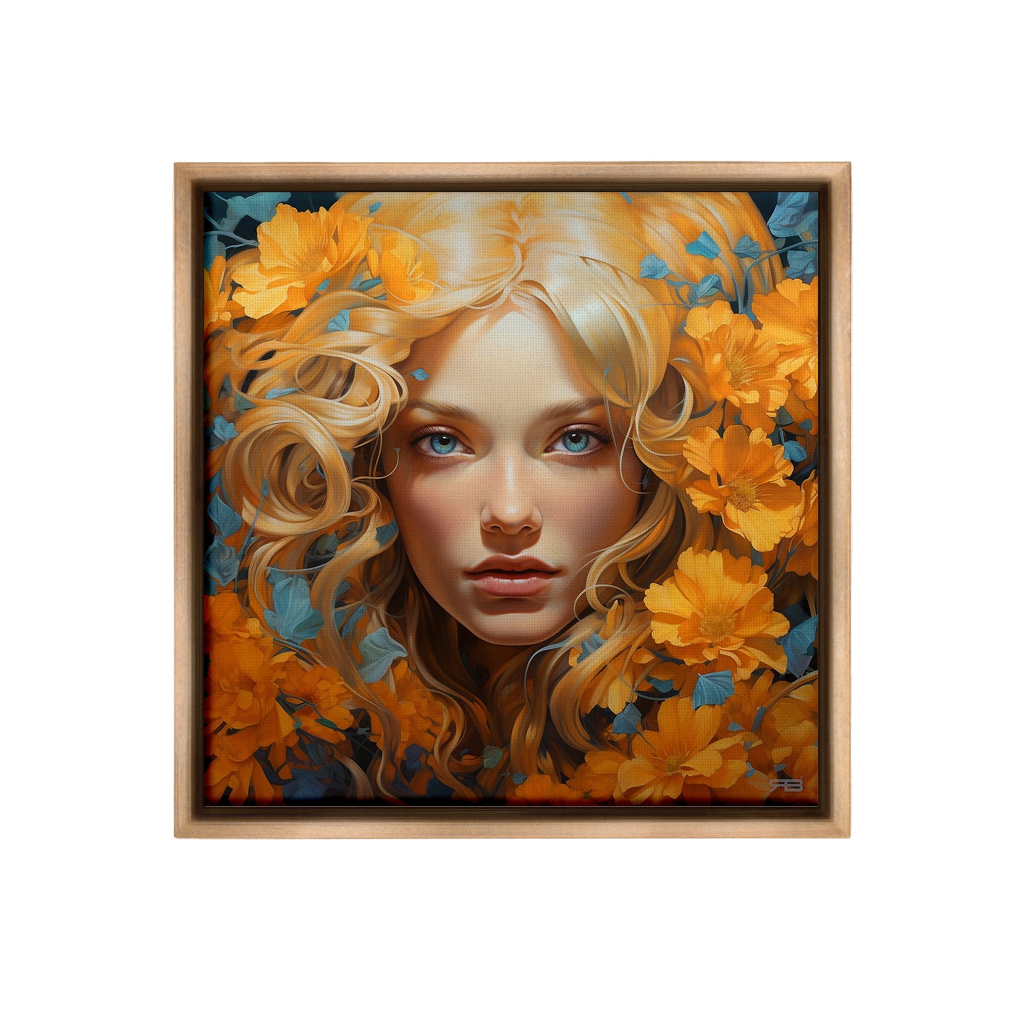 Stupell Industries Woman with Intense Gaze Botanical & Floral Painting Brown Floater Framed Canvas Art Print Wall Art, 25 x 25
