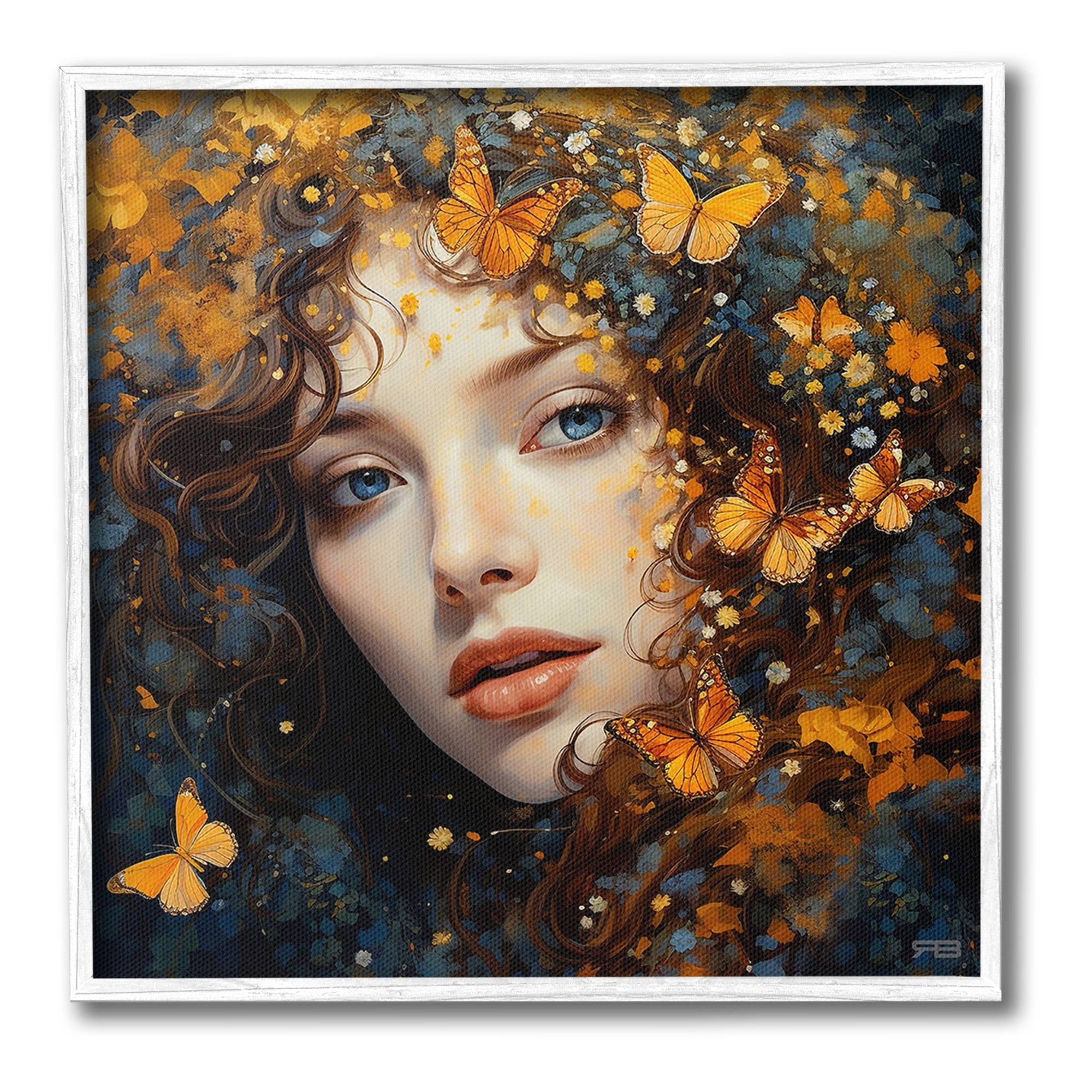 Stupell Industries Woman with Monarch Butterflies Animals & Insects Painting White Framed Art Print Wall Art, 12 x 12