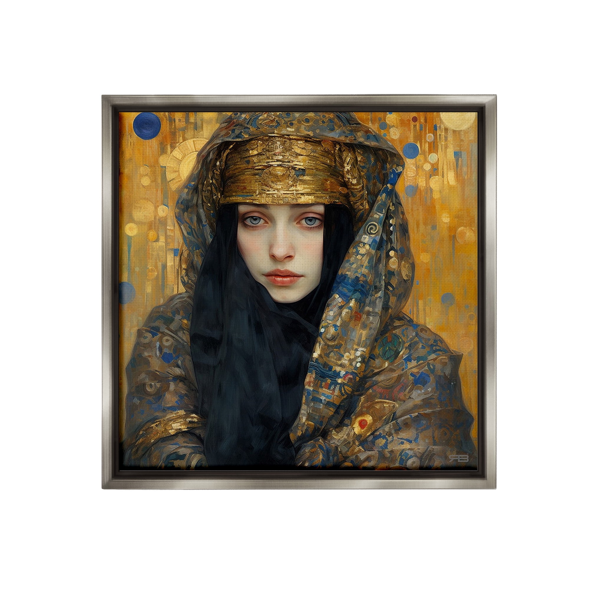 Stupell Industries Woman with Ornate Veil Abstract Painting Gray Floater Framed Canvas Art Print Wall Art, 18 x 18