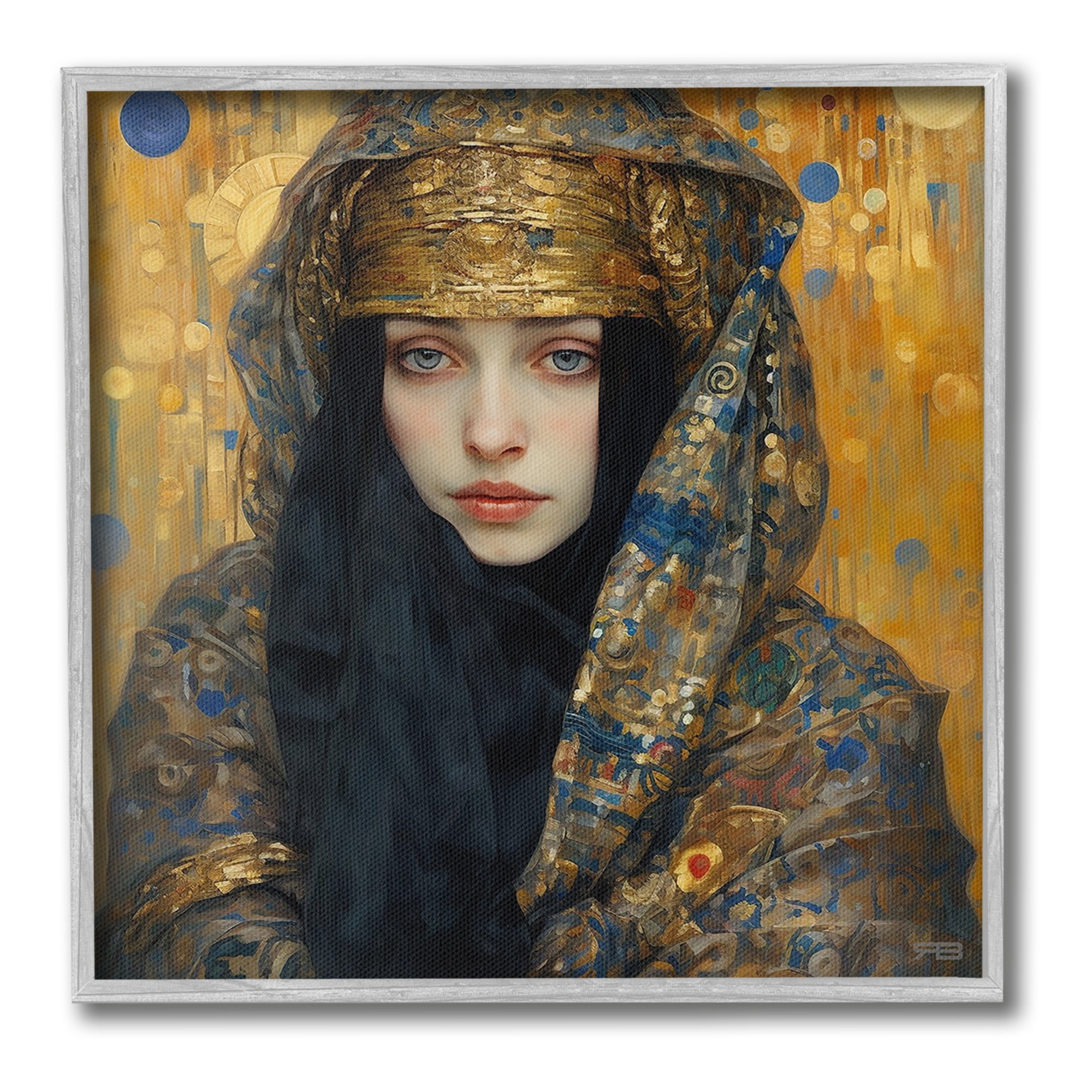 Stupell Industries Woman with Ornate Veil Abstract Painting Gray Framed Art Print Wall Art, 12 x 12