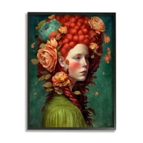 Stupell Industries Woman with Peonies Portrait Botanical & Floral Painting Black Framed Art Print Wall Art, 11 x 14