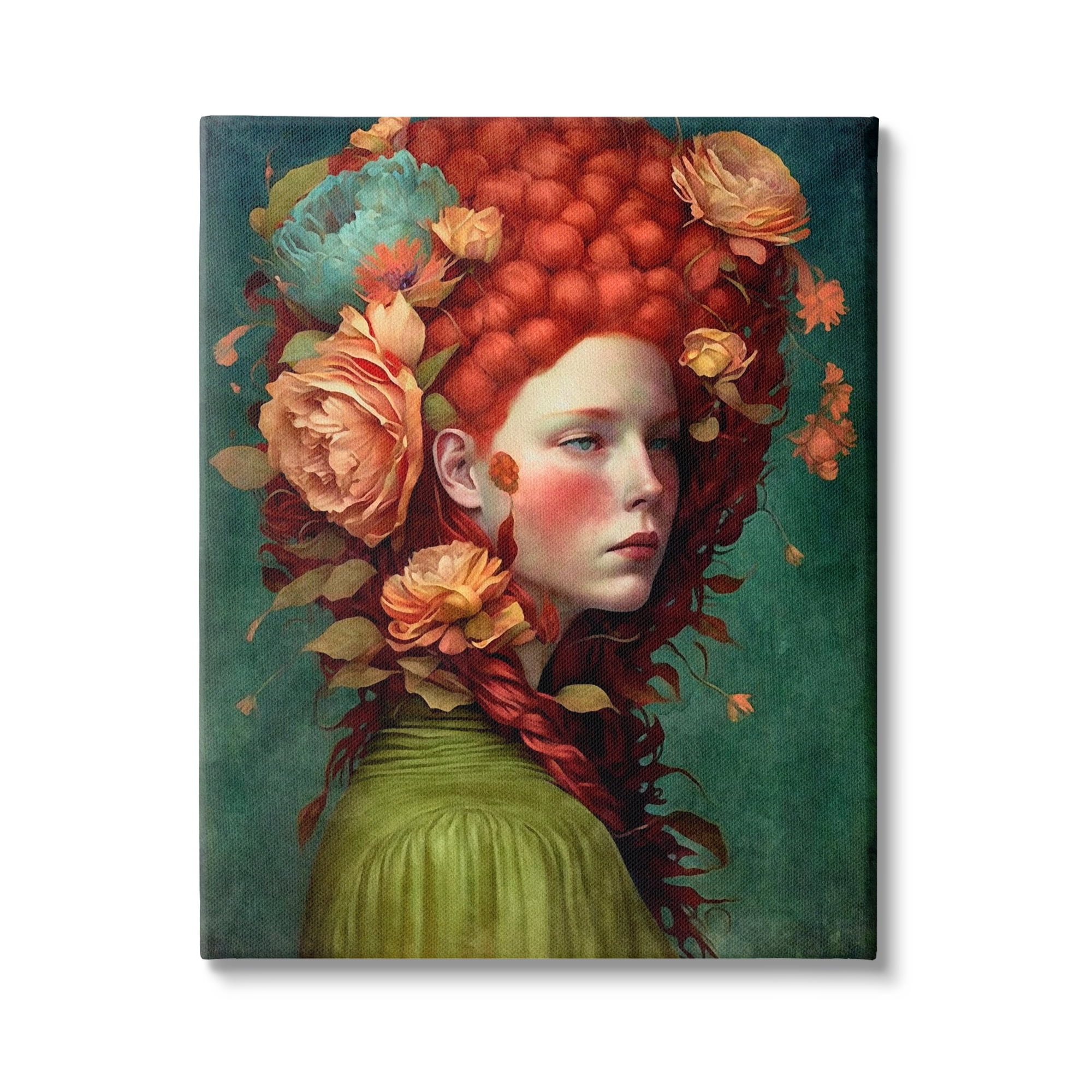Stupell Industries Woman with Peonies Portrait Botanical & Floral Painting Gallery Wrapped Canvas Print Wall Art, 36 x 48