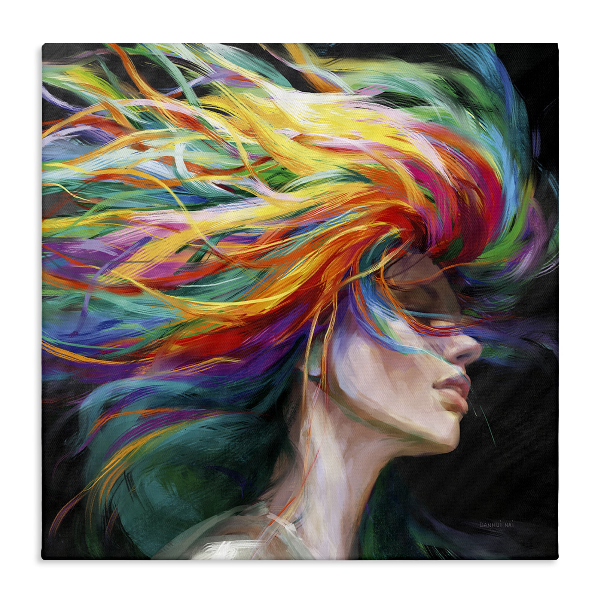 Stupell Industries Woman with Rainbow Hair People Painting Wrapped Canvas Art Print Wall Art, 30 x 30