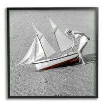 Stupell Industries Woman with Sailboat Transportation Photography Black Framed Art Print Wall Art, 12 x 12