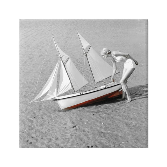 Stupell Industries Woman with Sailboat Transportation Photography Gallery Wrapped Canvas Print Wall Art, 17 x 17